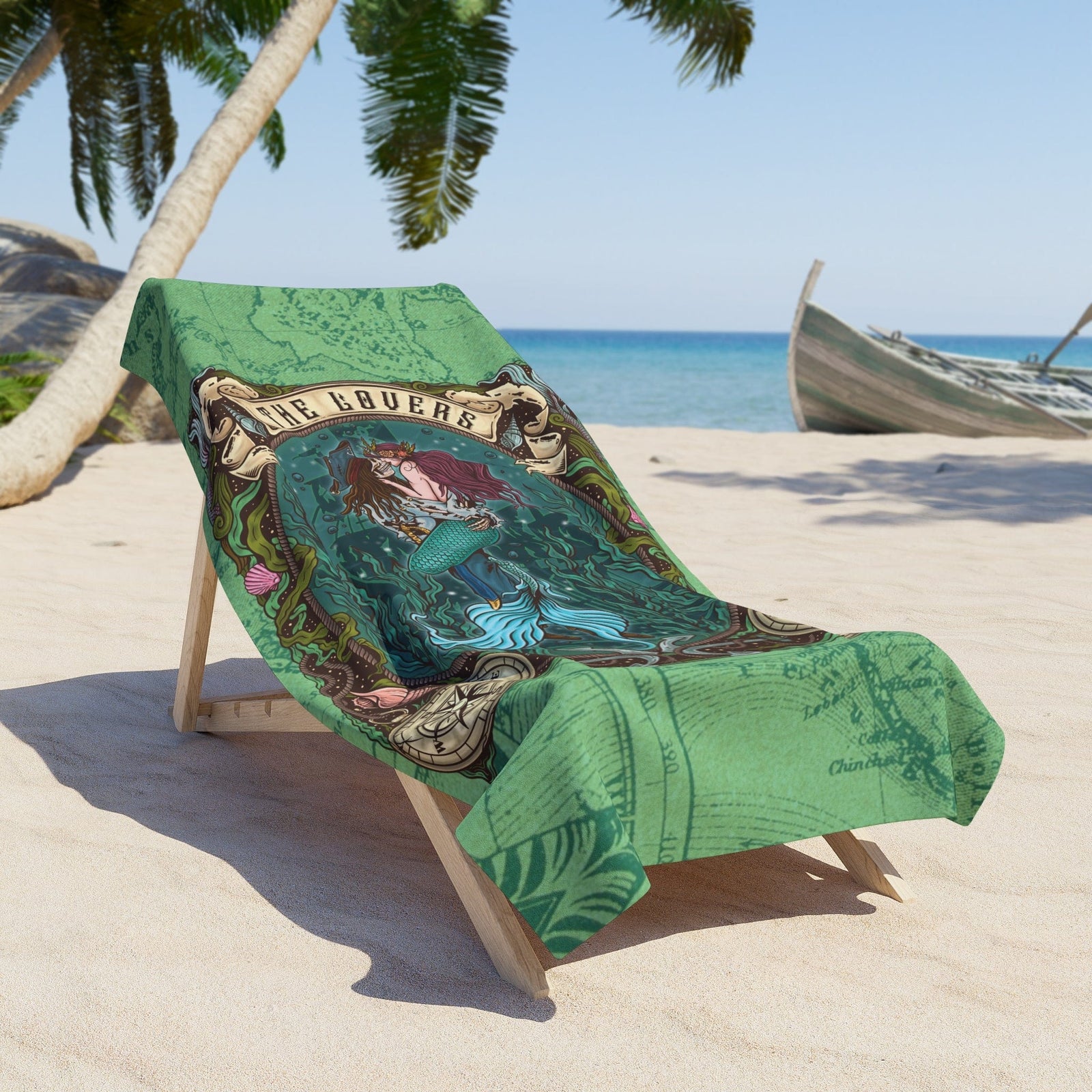 Mountains & Mermaids The Lovers Beach Towel 36" × 72" 25800981606638053368