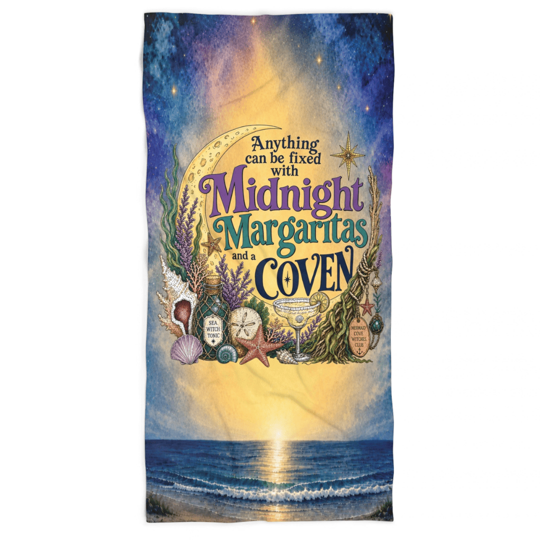 Mountains & Mermaids The Mermaid Coven (Moonlit Ocean) Beach Towel 36" × 72" 38305219929173594897