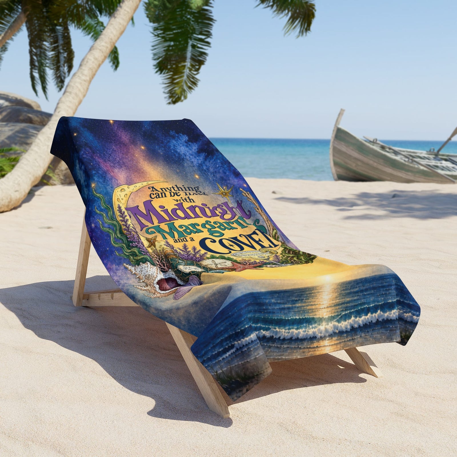 Mountains & Mermaids The Mermaid Coven (Moonlit Ocean) Beach Towel 36" × 72" 38305219929173594897