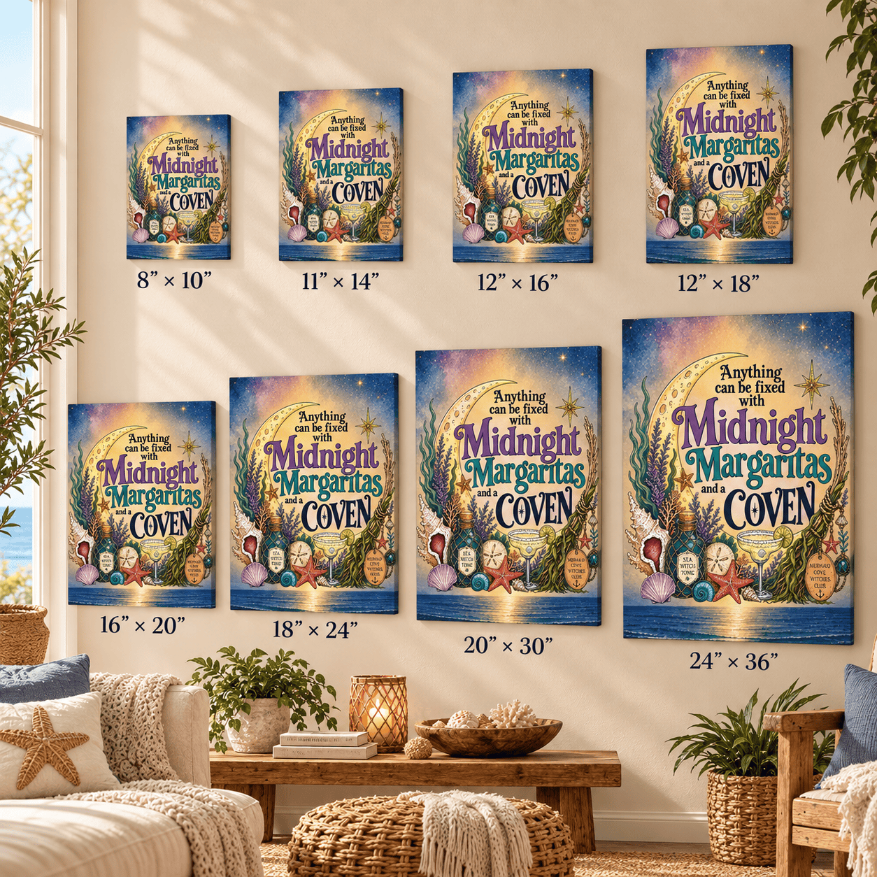 Mountains & Mermaids The Mermaid Coven (Moonlit Ocean) Canvas Wall Art