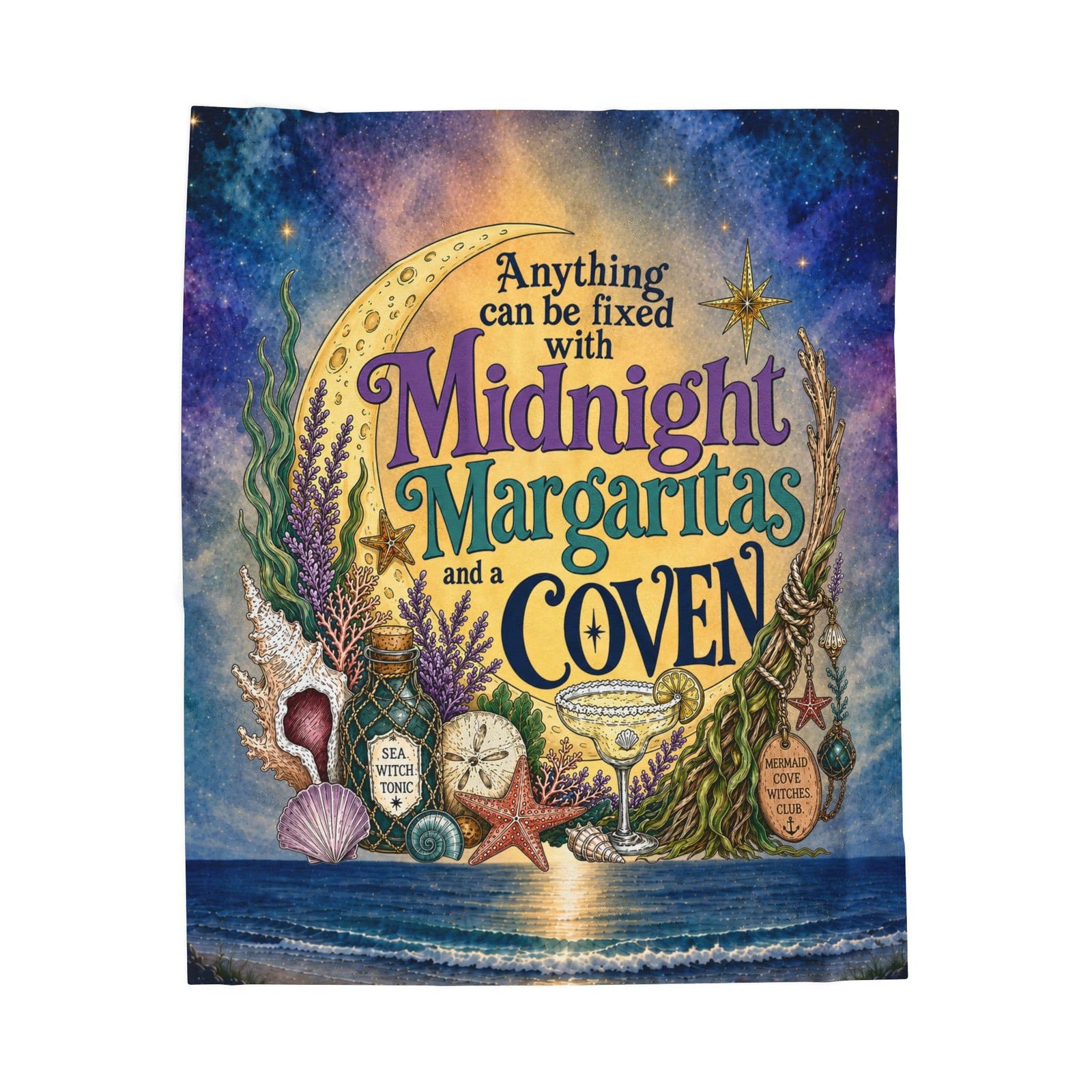 Mountains & Mermaids The Mermaid Coven Plush Blanket (Moonlit Ocean) 50" × 60" 29803561515772246945