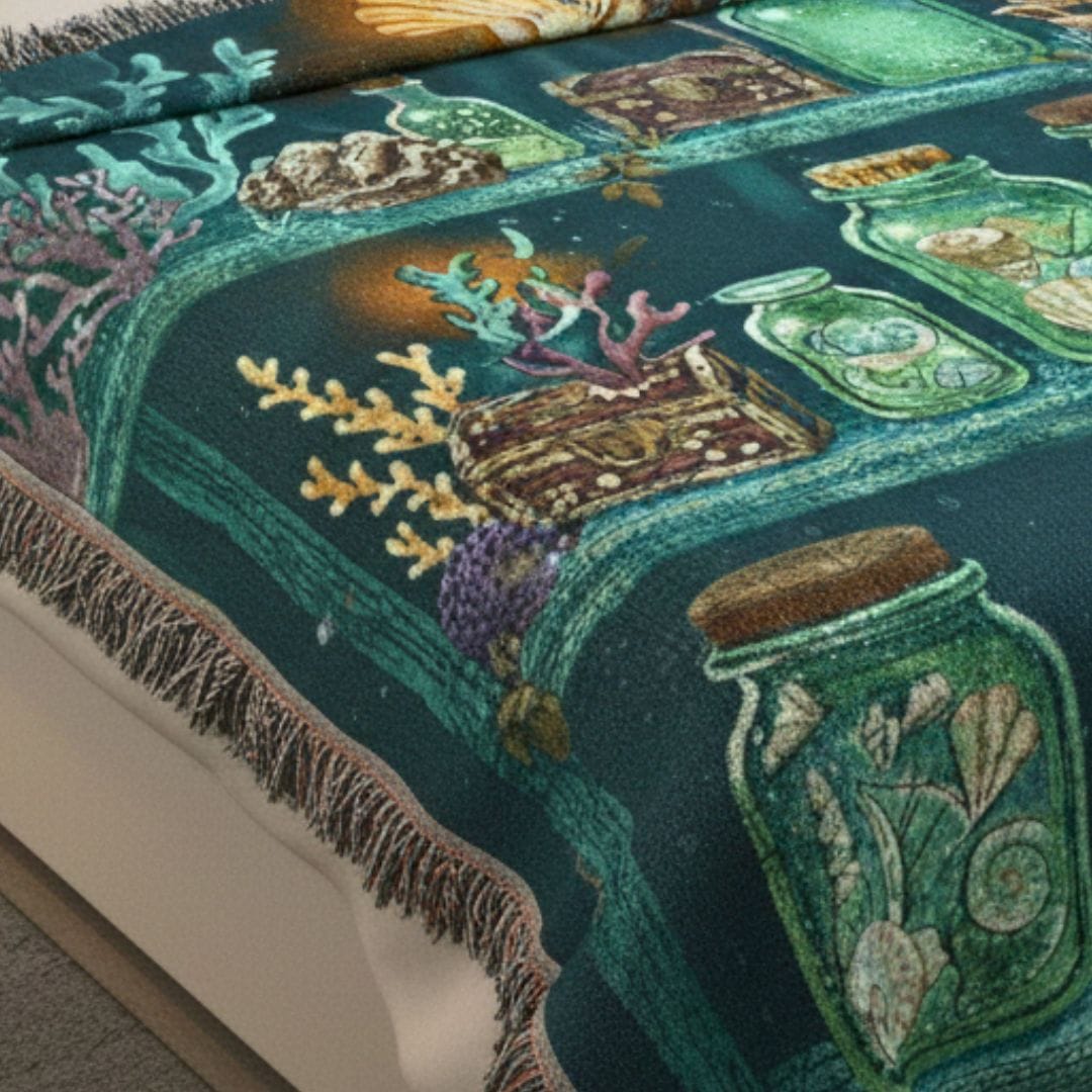 Mountains & Mermaids The Mermaid's Bookshelf Woven Blanket