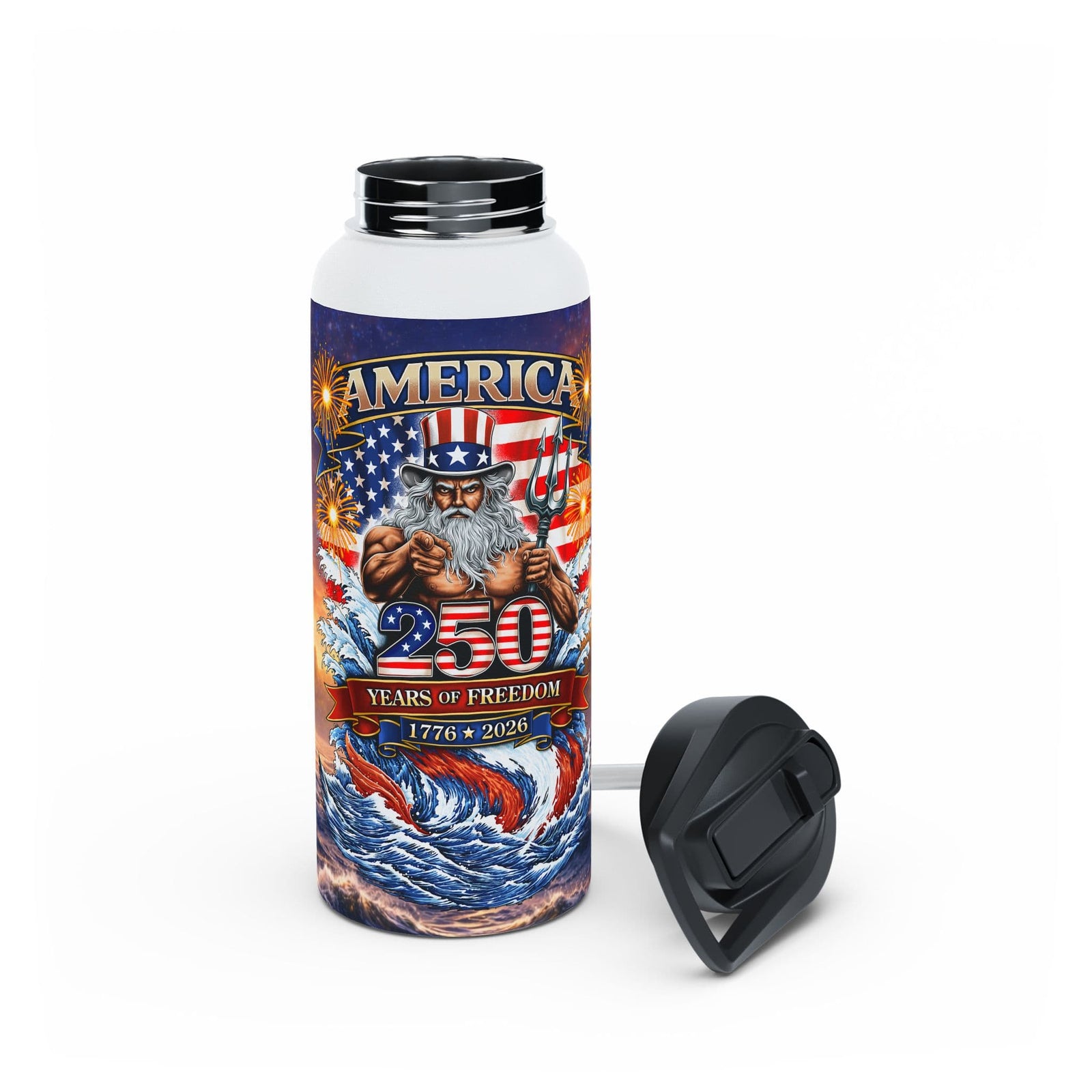 Mountains & Mermaids Uncle Poseidon 250 Years of Freedom Stainless Steel Water Bottle 32oz 13237636638188335661