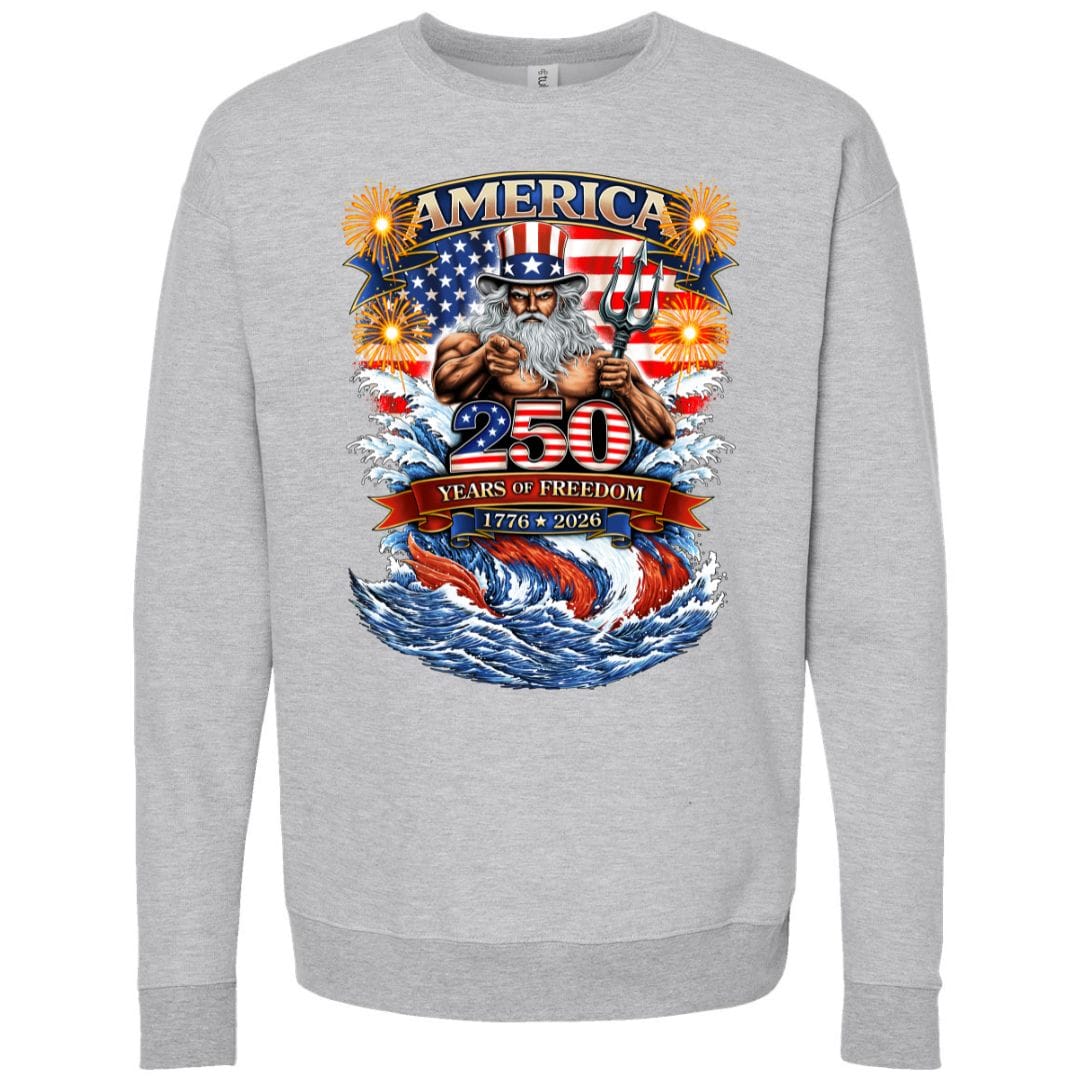 Mountains & Mermaids Uncle Poseidon (America 250) Crewneck Sweatshirt Small / Heather Gray
