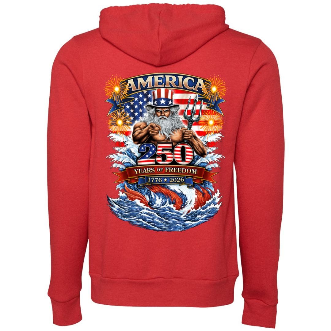 Mountains & Mermaids Uncle Poseidon (America 250) Fleece Zip Hoodie Small / Heather Red