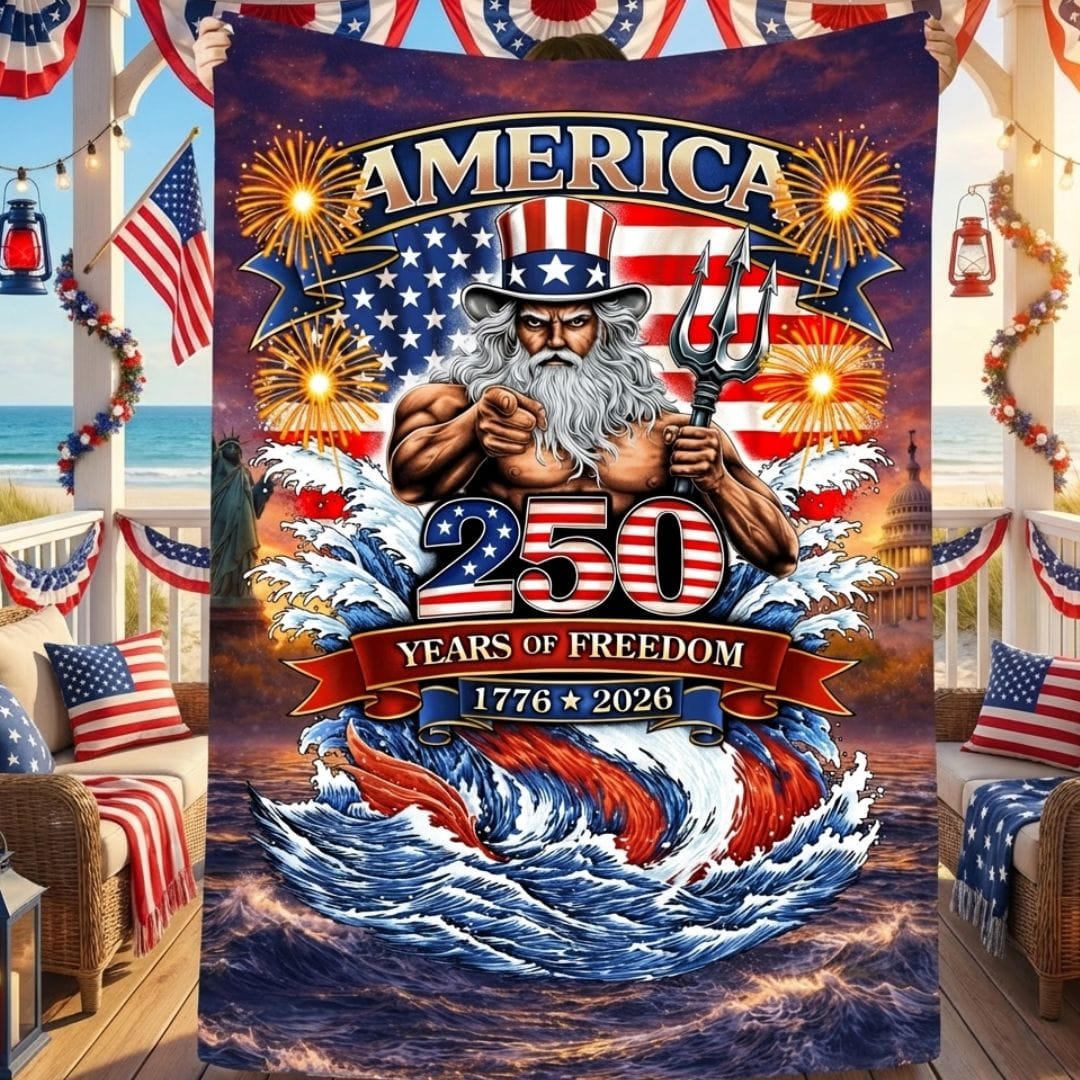 Mountains & Mermaids Uncle Poseidon America 250 Plush Blanket
