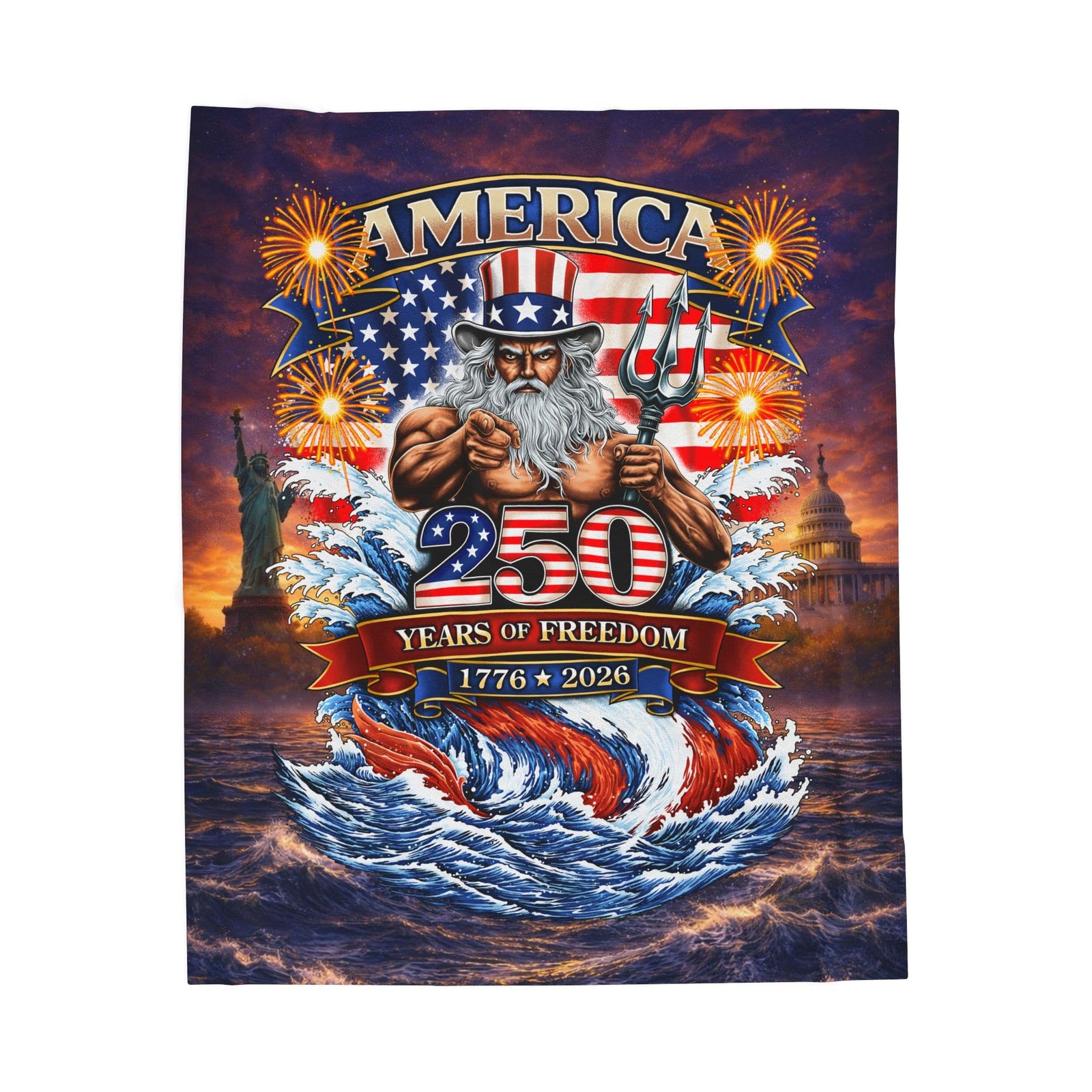 Mountains & Mermaids Uncle Poseidon America 250 Plush Blanket 50" × 60" 68272375804543145824