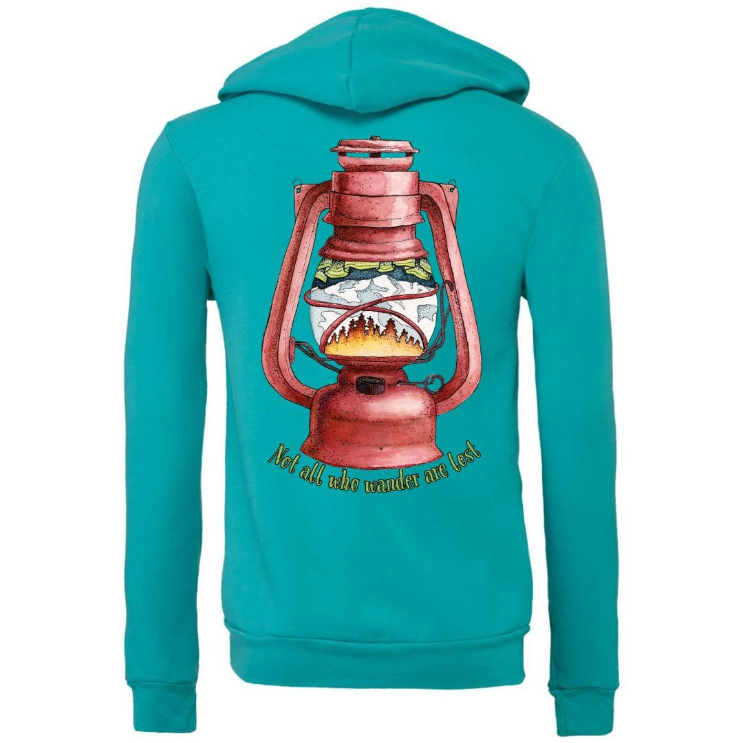 Mountains & Mermaids Wander Lantern Full Zip Fleece Hoodie Small / Teal