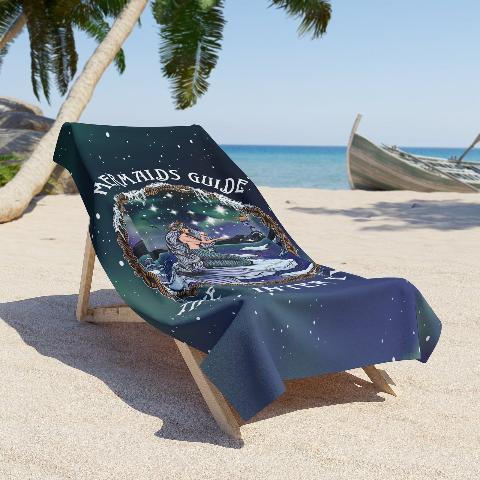 Mountains & Mermaids Winter Tides Beach Towel 36" × 72" 19452075820986178095