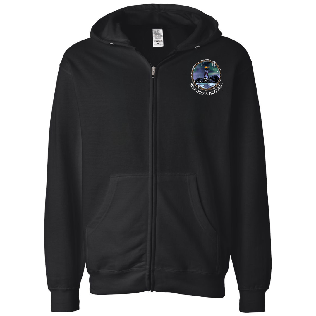 Mountains & Mermaids Winter Tides Fleece Zip-Up Hoodie (Black)
