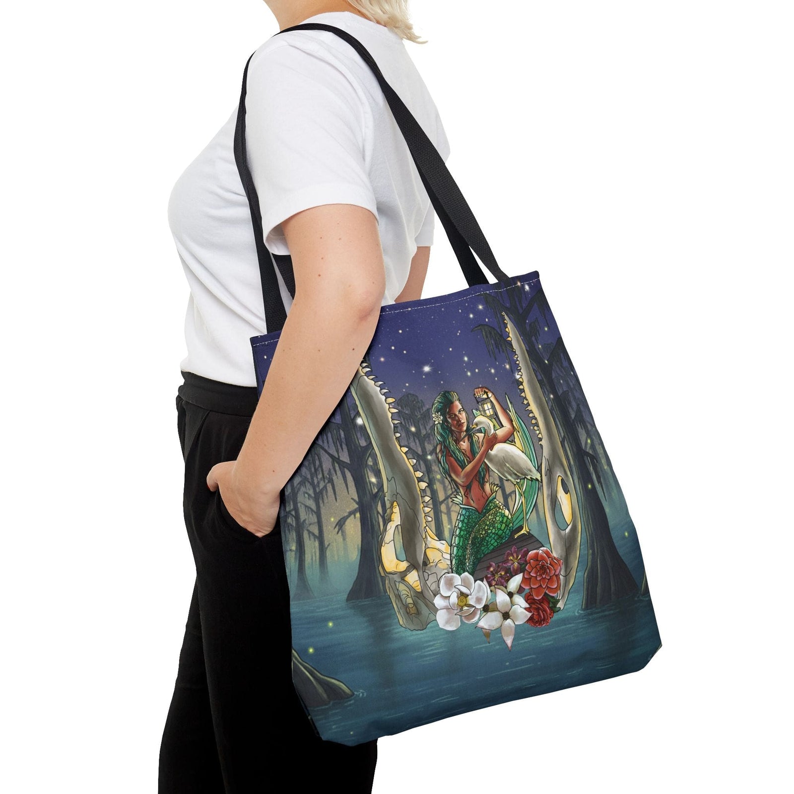 Printify Bayou Mermaid Tote Bag 18" × 18'' / Black 22886341377557516658