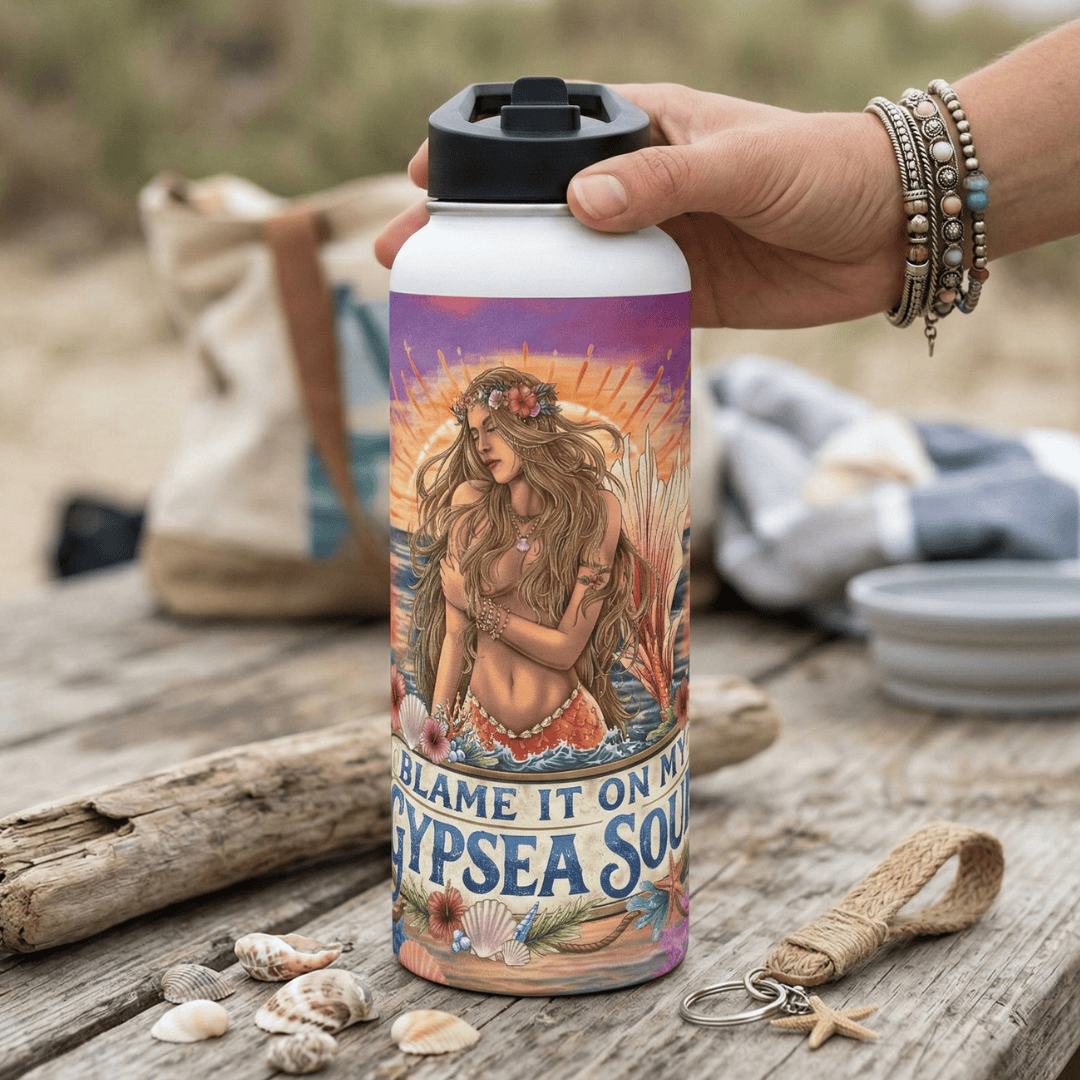 Printify Blame It on My Gypsea Soul 32oz Stainless Steel Water Bottle 32oz / White 17899690940951238162