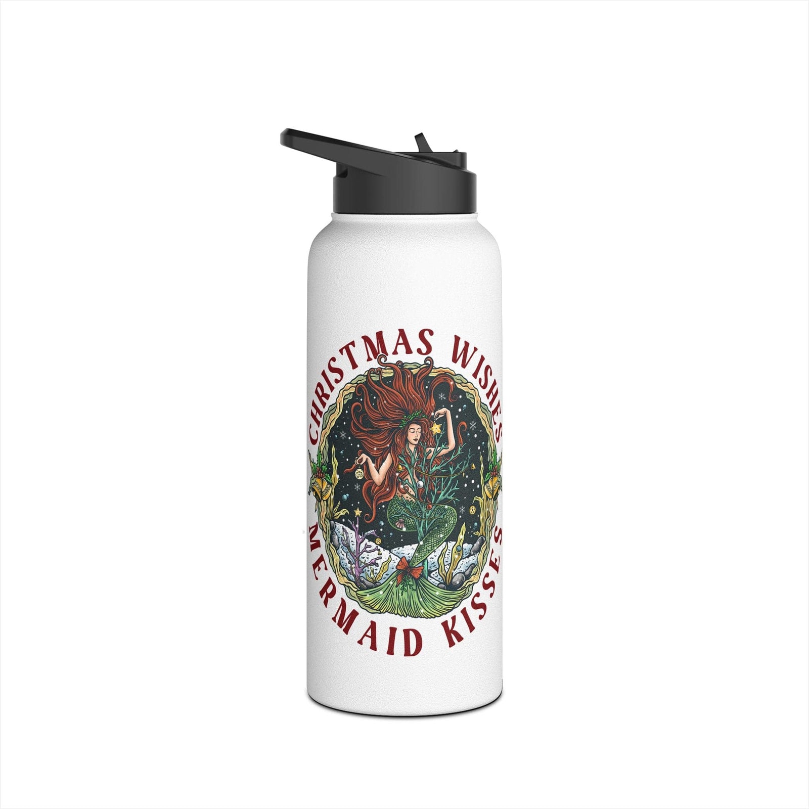 Printify Christmas Mermaid 32oz Stainless Steel Water Bottle 32oz / White 97661008006604526350