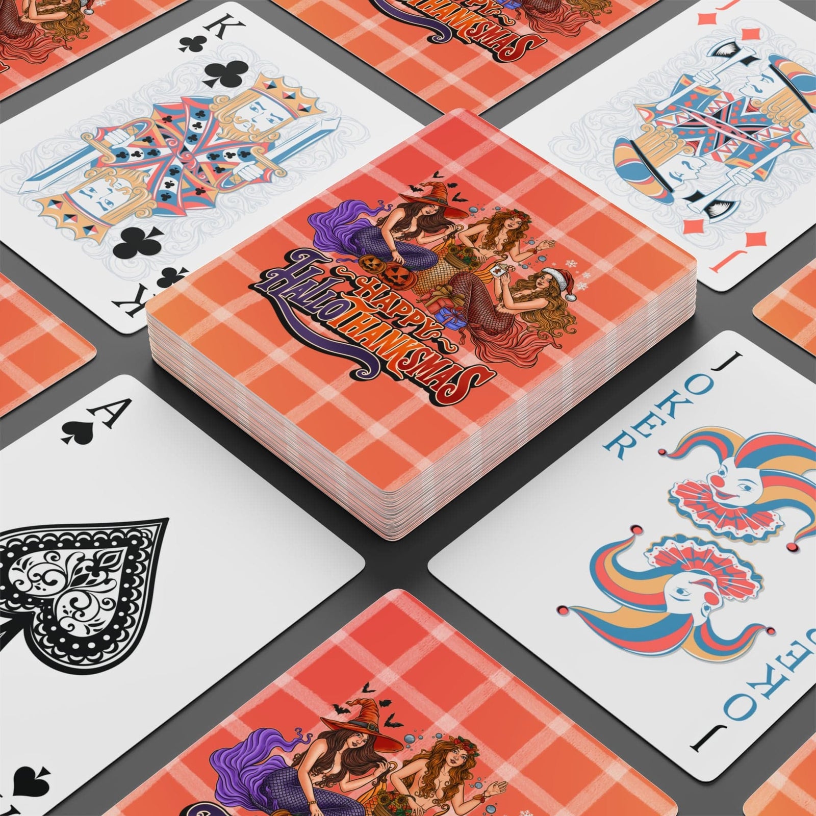 Printify Happy HalloThanksMas Mermaids Playing Cards 2.5" x 3.5" 27235106690329754312