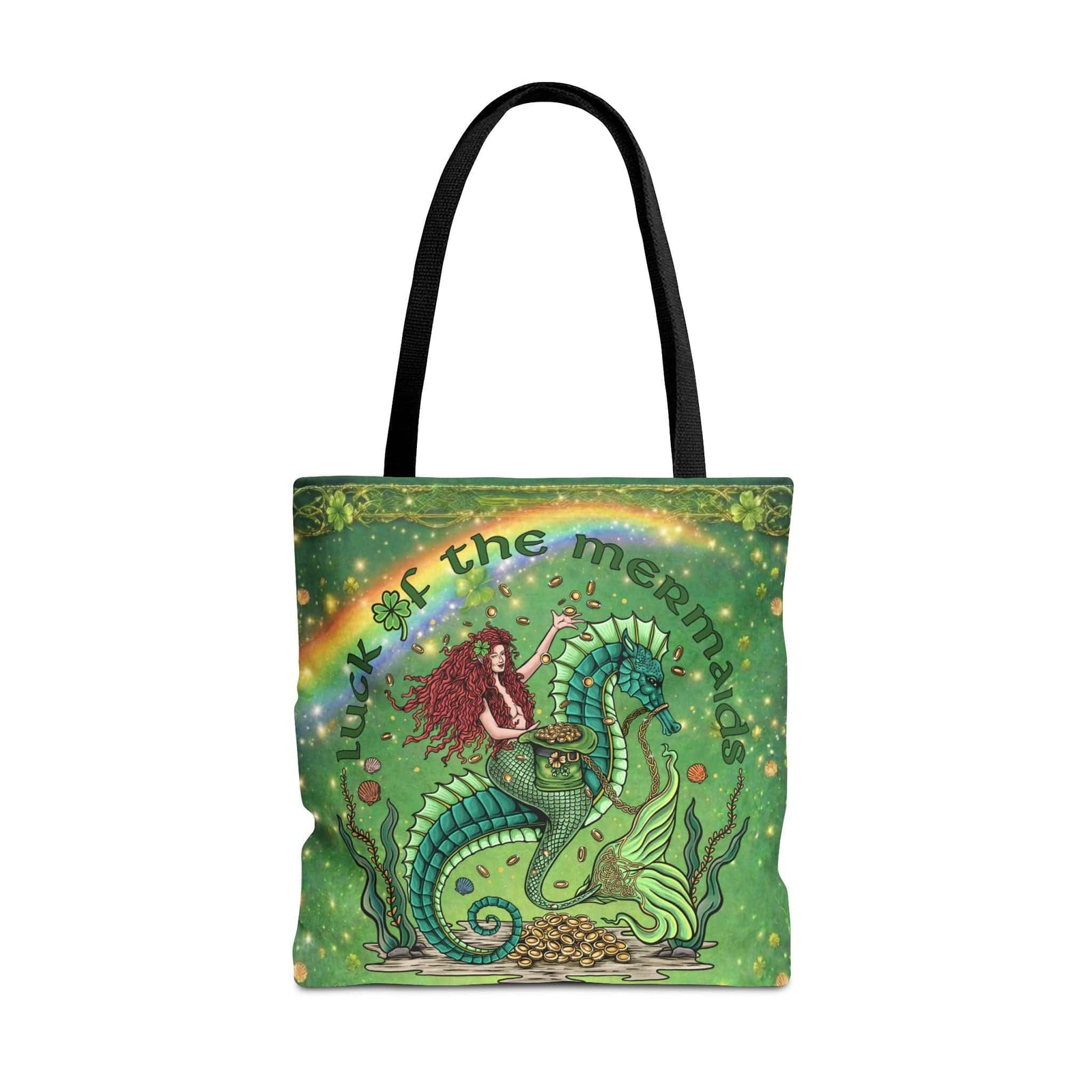 Printify Luck of the Mermaids Tote Bag 18" × 18'' / Black 50335706973434498161