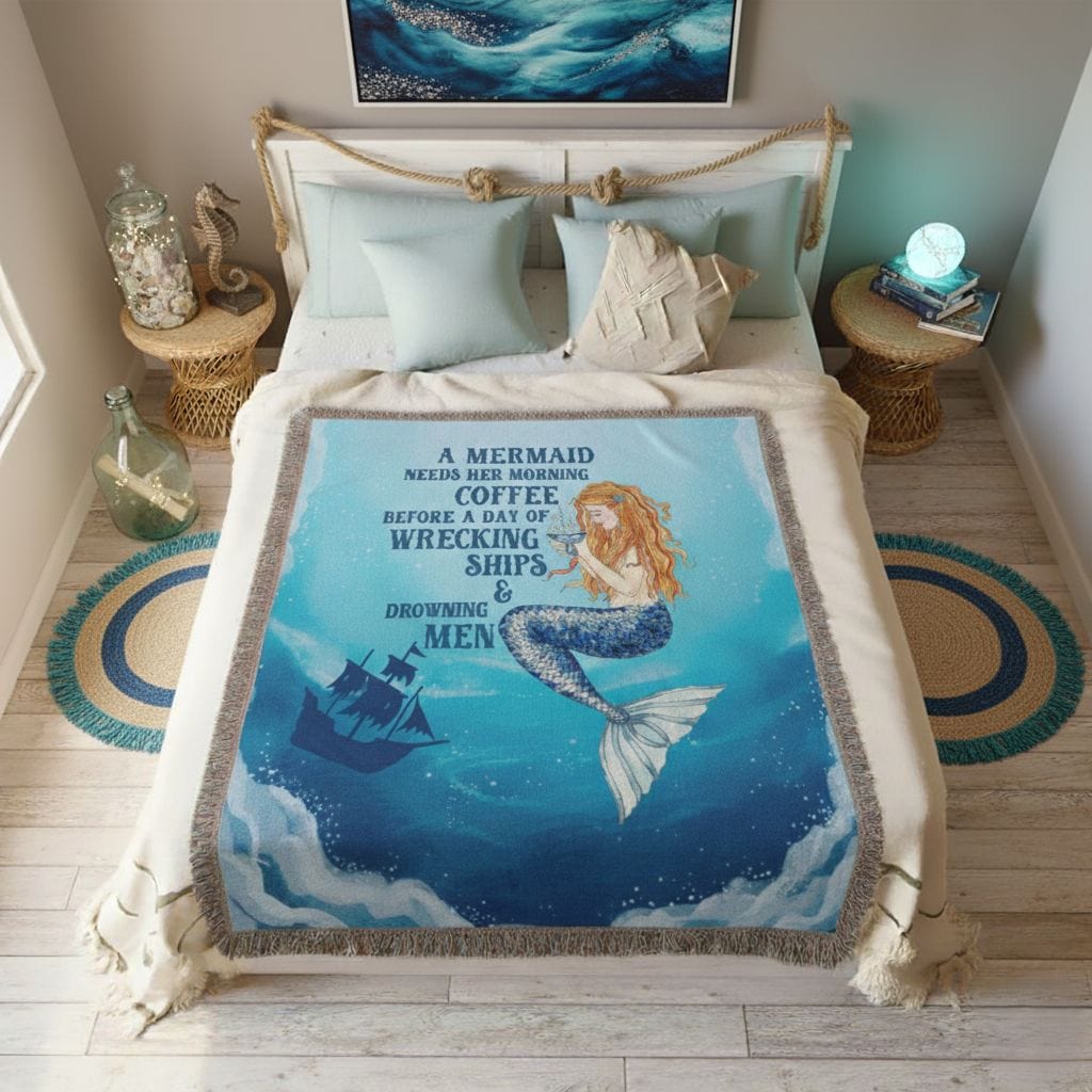 Printify Mermaid Brew Woven Blanket