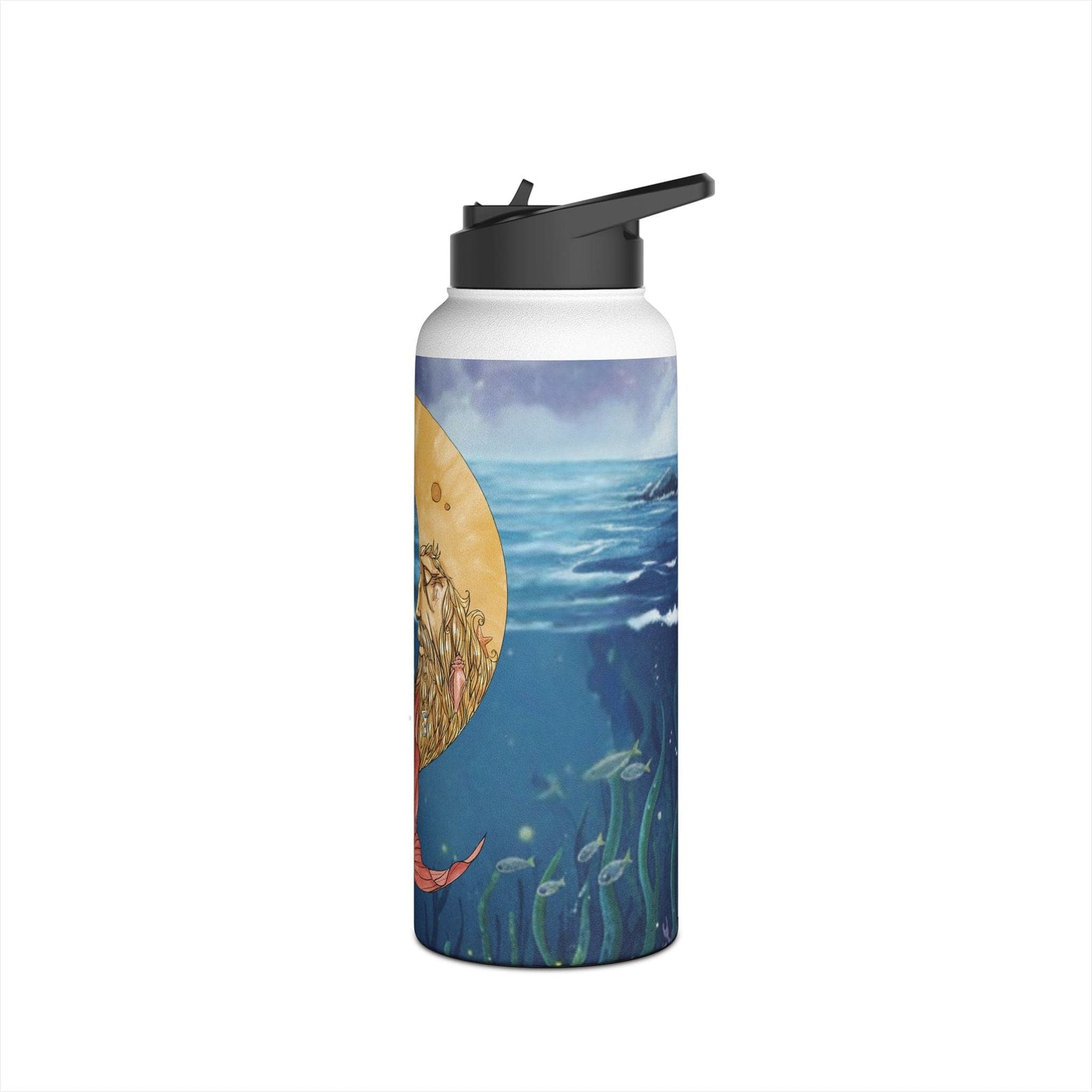 Printify Mermaid In The Moon Water Bottle 32oz Stainless Steel Water Bottle 32oz / White 12953072897571515731
