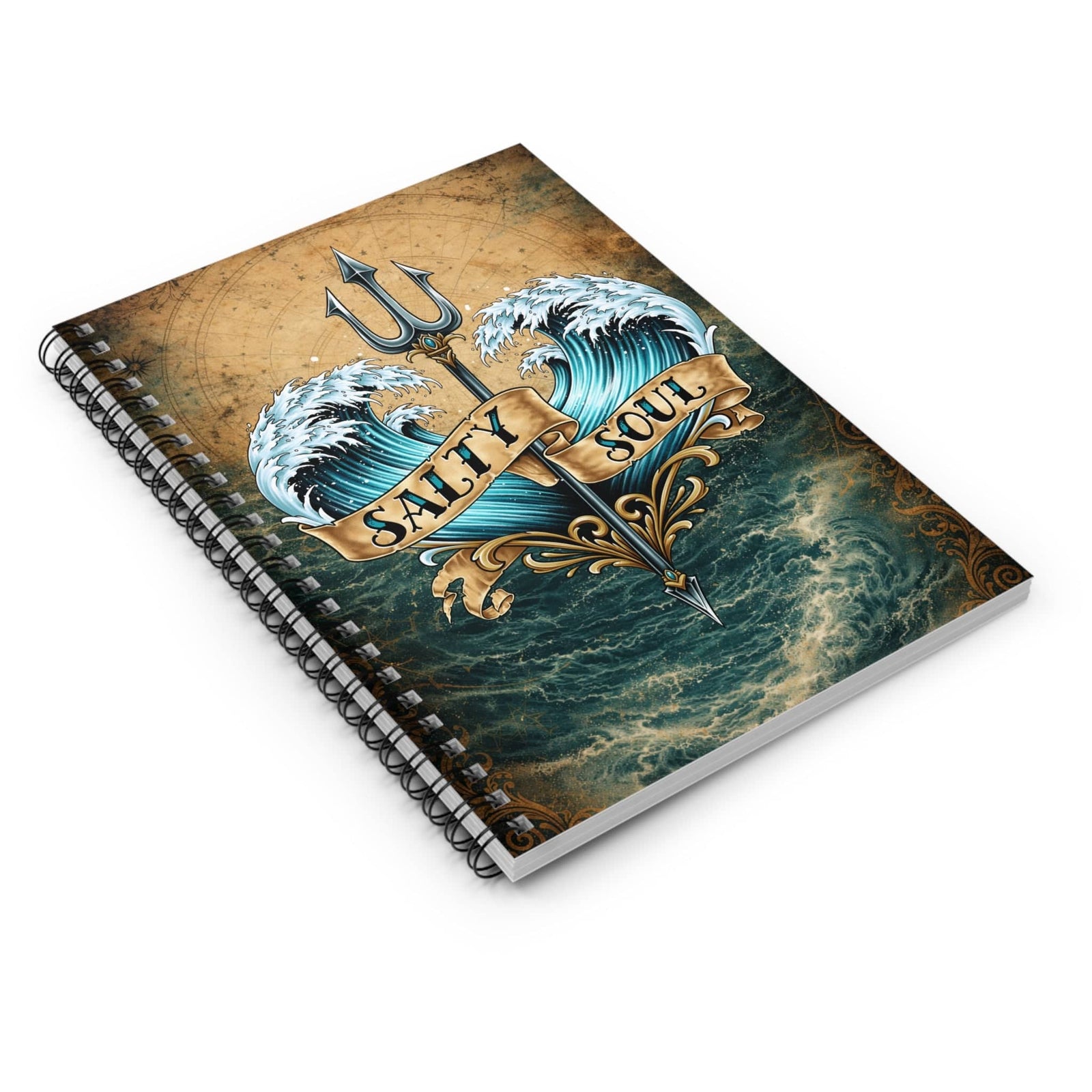 Printify Salty Soul Spiral Notebook — Nautical Trident Journal (Ruled) One Size 11245587763743678256