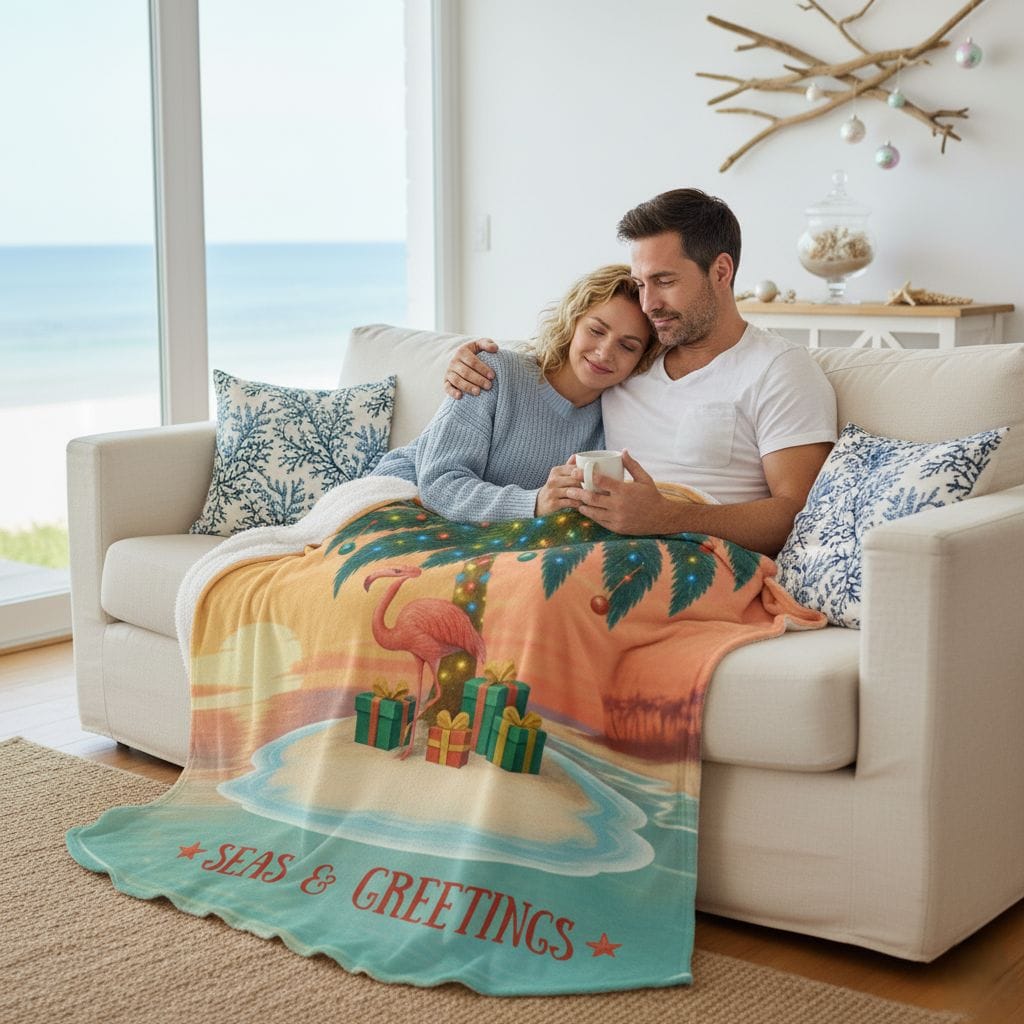Printify Seas & Greetings Tropical Christmas Plush Blanket