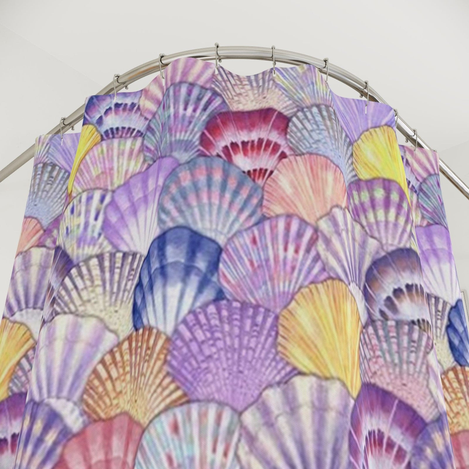 Printify Seashell Watercolor Shower Curtain – Pastel Mermaid Beach Bathroom Decor 71" × 74" 27923626271903472560