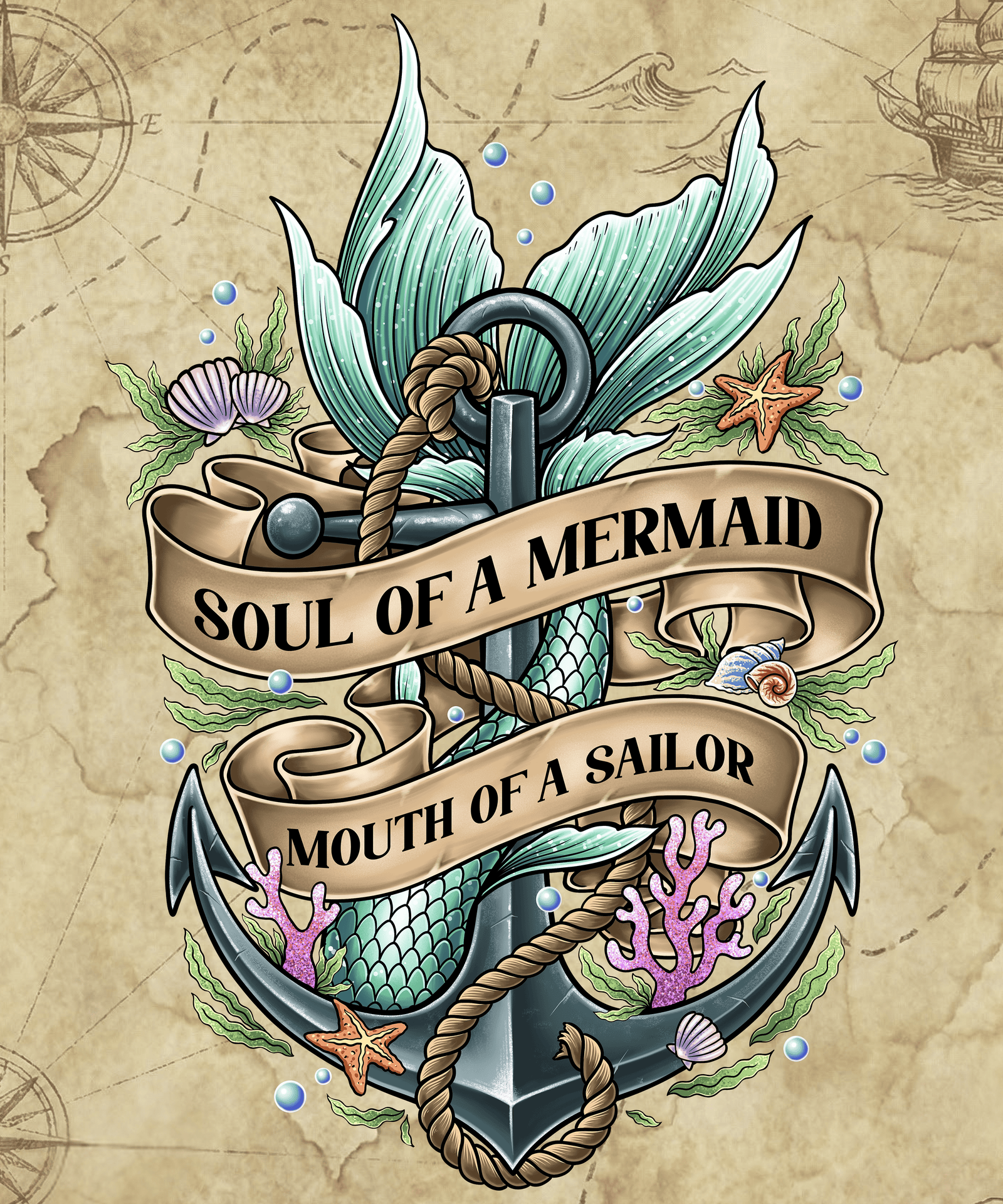 Printify Soul of a Mermaid, Mouth of a Sailor Plush Blanket