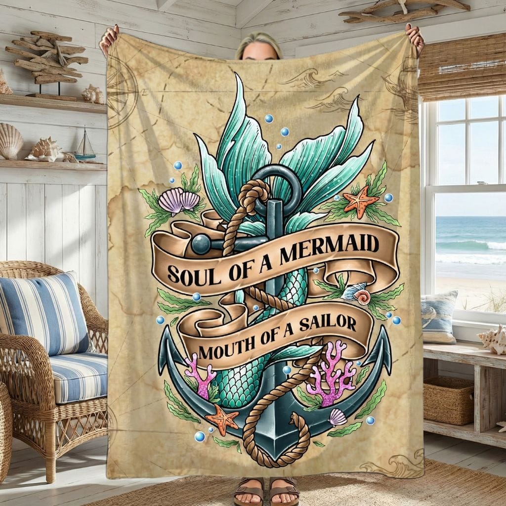 Printify Soul of a Mermaid, Mouth of a Sailor Plush Blanket
