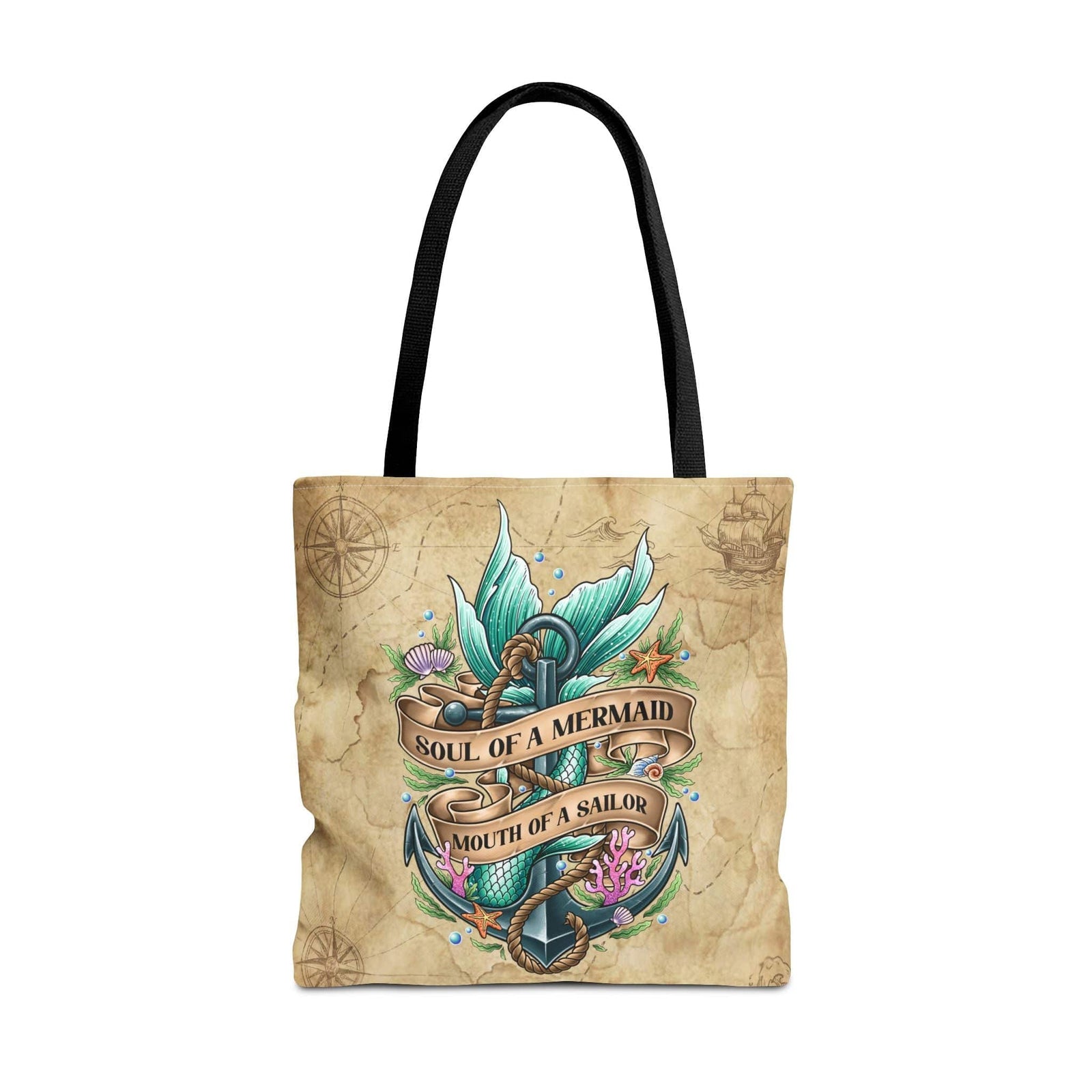 Printify Soul of a Mermaid, Mouth of a Sailor Tote Bag 18" × 18'' / Black 21729284383922711022