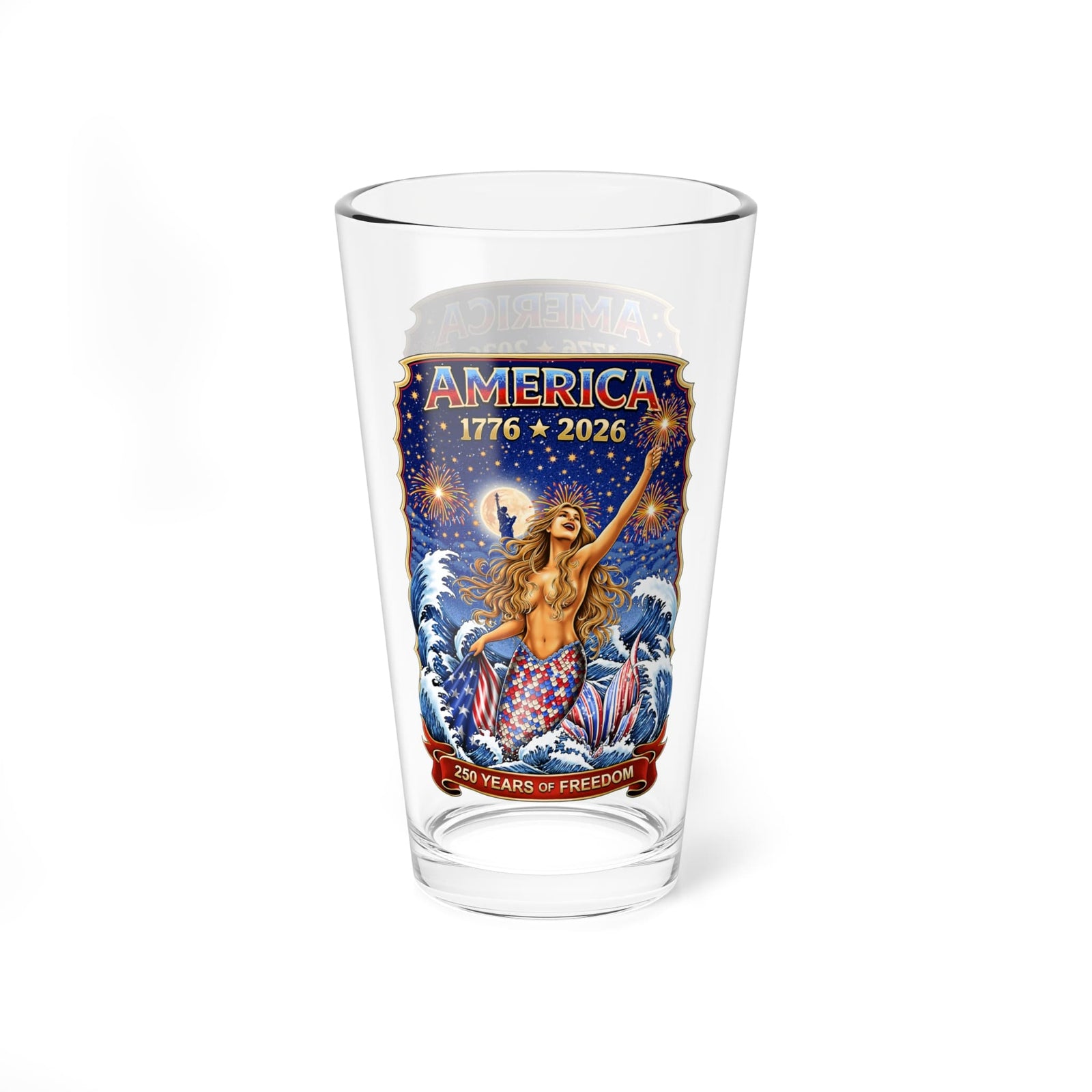 Printify Star Spangled Mermaid America 250 16oz Pint Glass 16oz 21504092880139178000