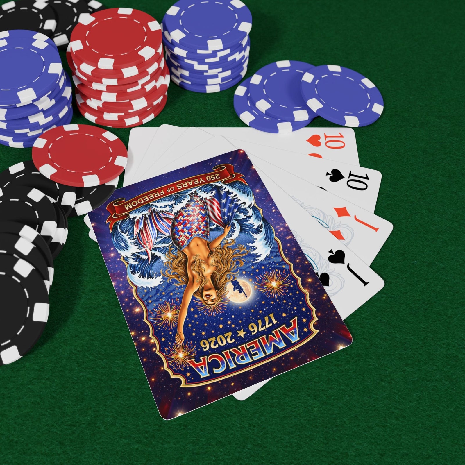 Printify Star Spangled Mermaid America 250 Playing Cards 2.5" x 3.5" / White / Semi Glossy 33799677315810409834