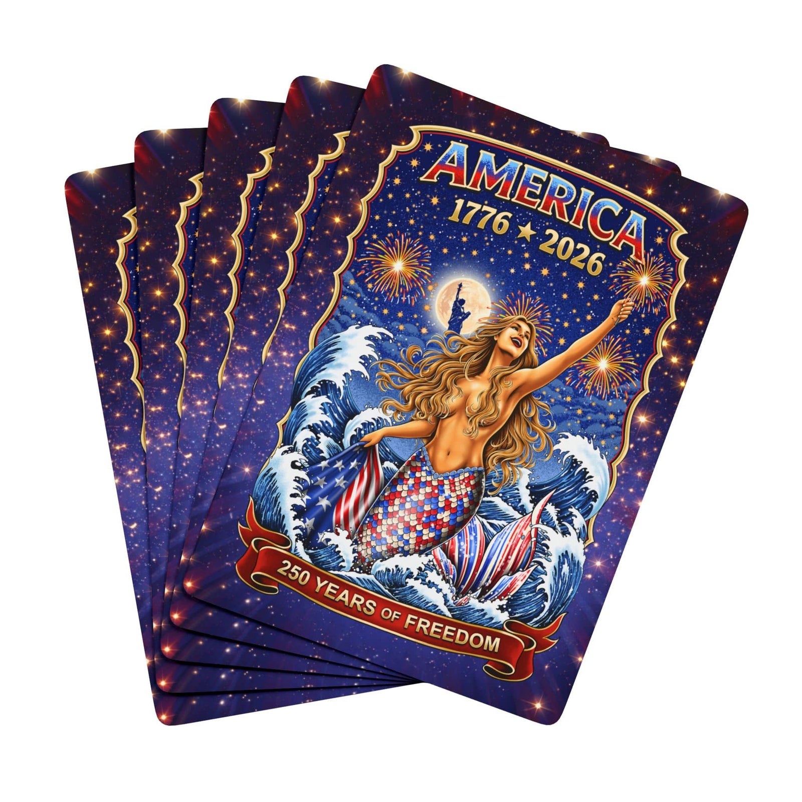 Printify Star Spangled Mermaid America 250 Playing Cards 2.5" x 3.5" / White / Semi Glossy 33799677315810409834