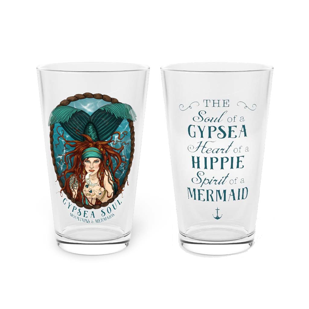 Gypsea Soul Pint Glass, 16oz - Mountains & Mermaids