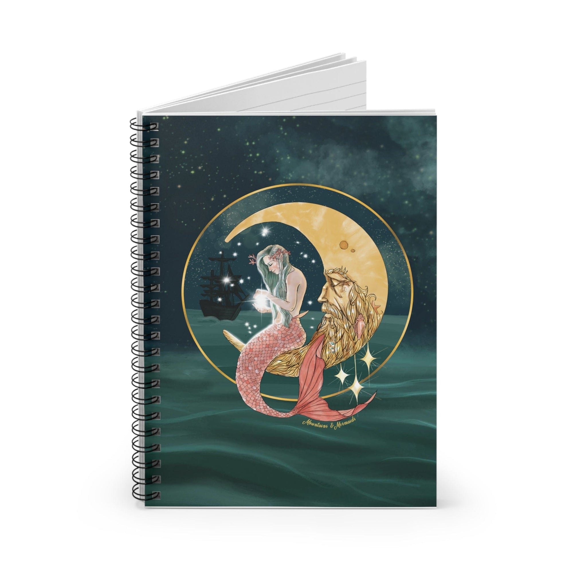 Mermaid In The Moon Spiral Notebook - Ruled Line - Mountains & Mermaids