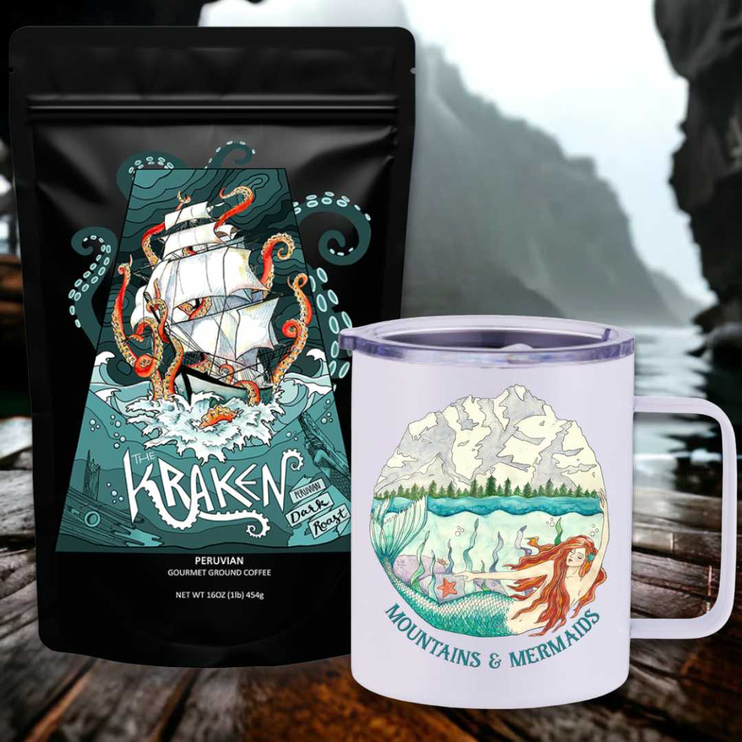 The Kraken Peruvian Dark Roast Travel Coffee Bundle - Mountains & Mermaids