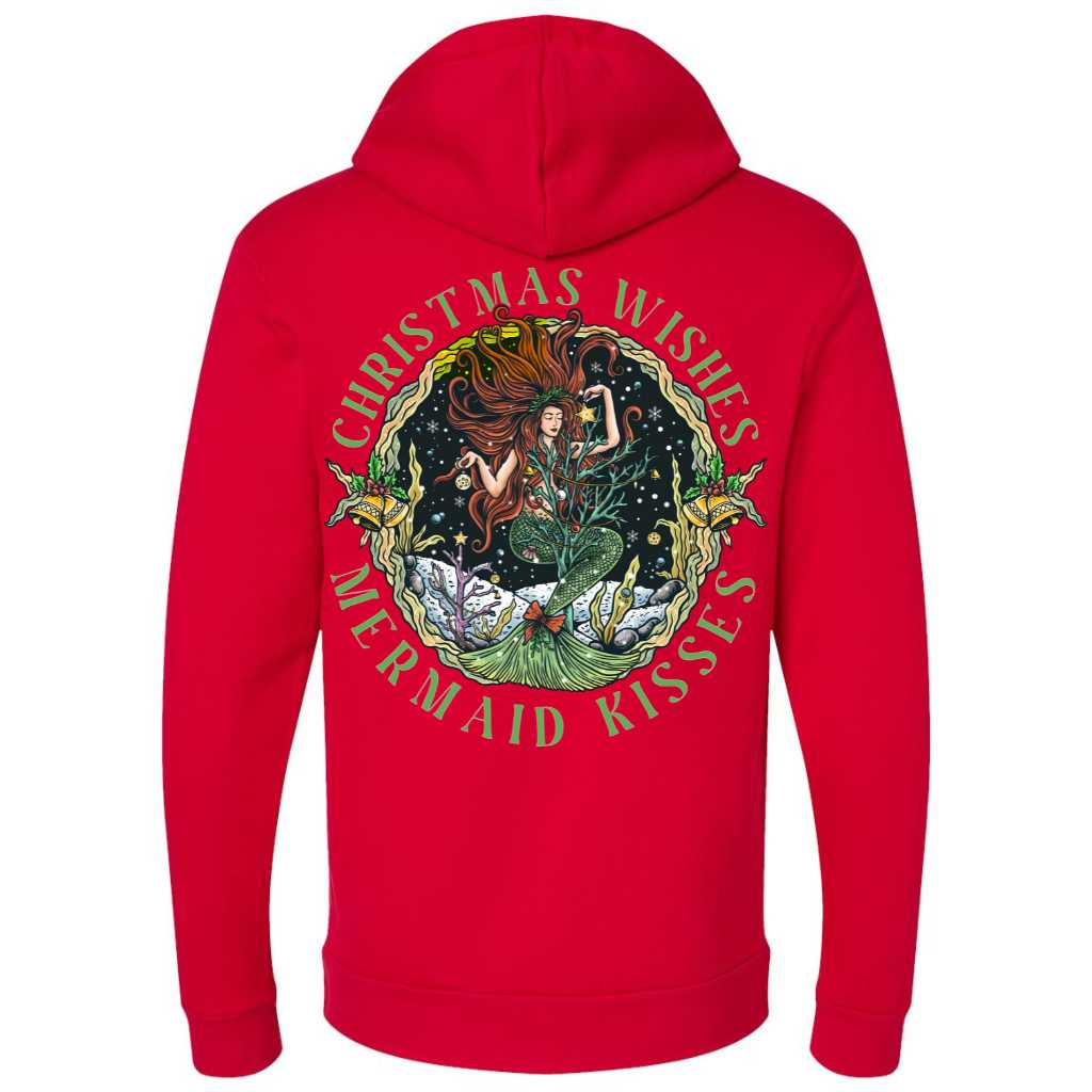 Christmas Mermaid Pullover Hoodie (Red)