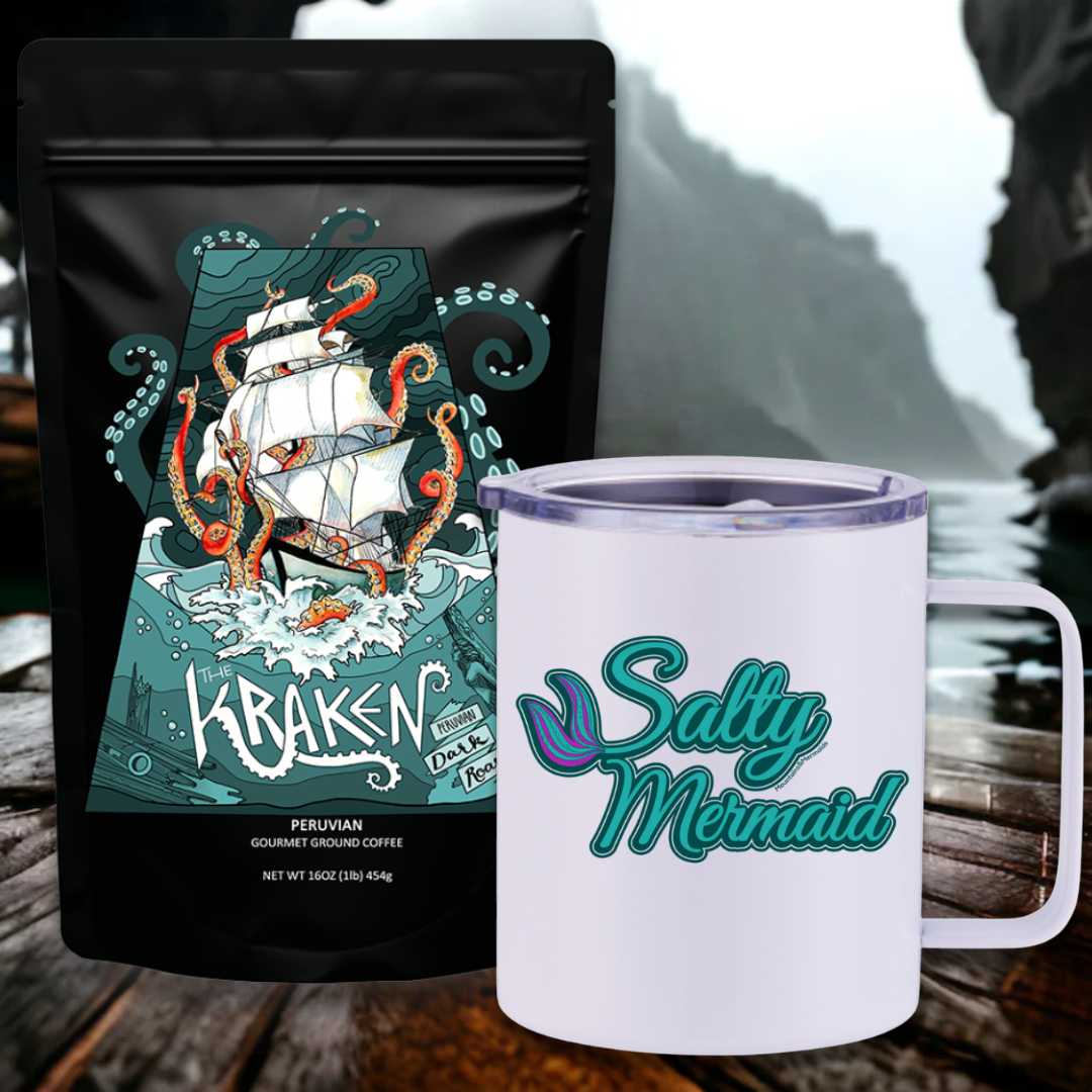 The Kraken Peruvian Dark Roast Travel Coffee Bundle - Mountains & Mermaids