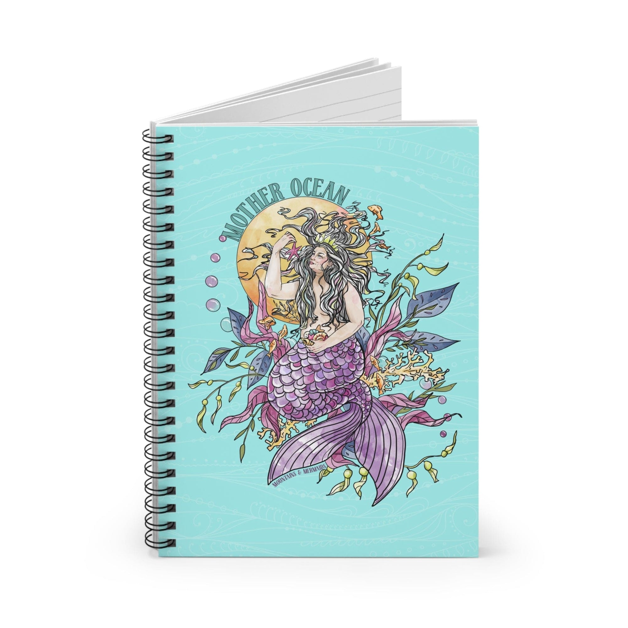 Mother Ocean Teal Spiral Notebook - Ruled Line - Mountains & Mermaids
