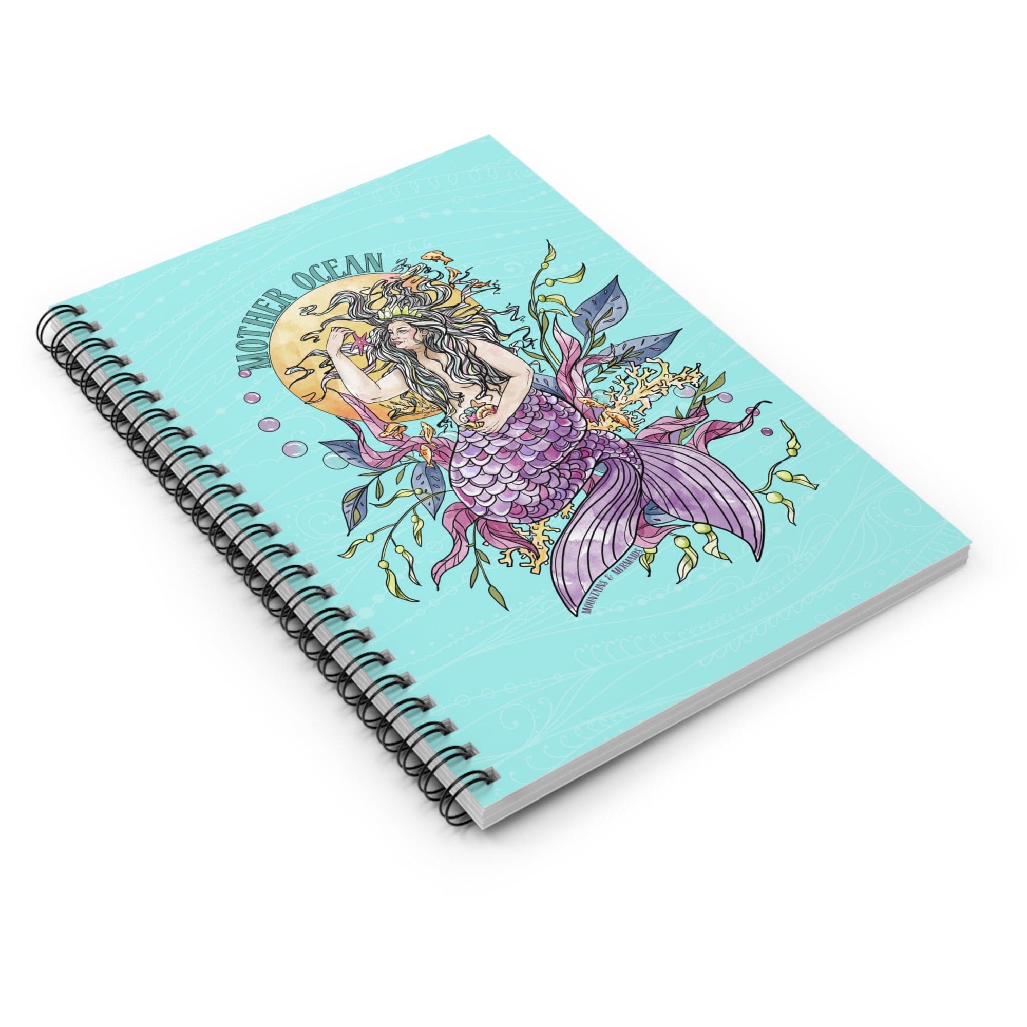 Mother Ocean Teal Spiral Notebook - Ruled Line - Mountains & Mermaids