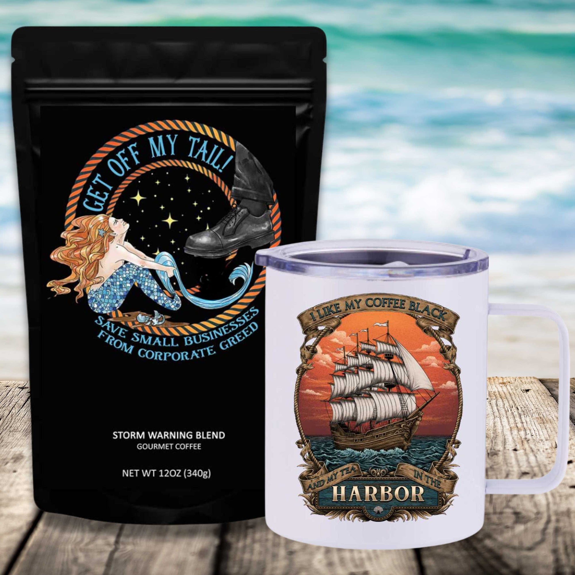 Get Off My Tail: Storm Warning Blend Travel Coffee Bundle - Mountains & Mermaids