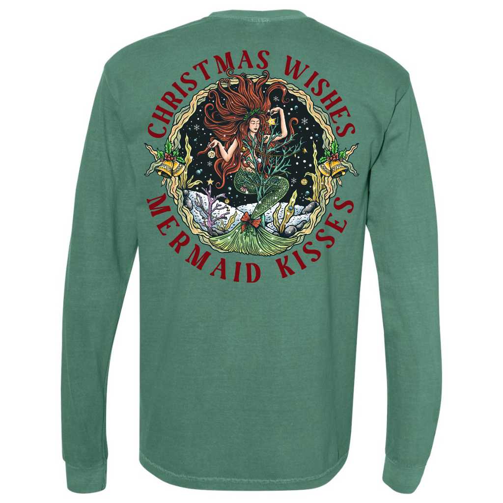 Christmas Mermaid Long Sleeve T-Shirt (Light Green)