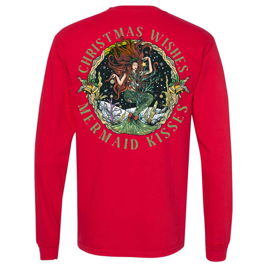 Christmas Mermaid Long Sleeve T-Shirt (Red)