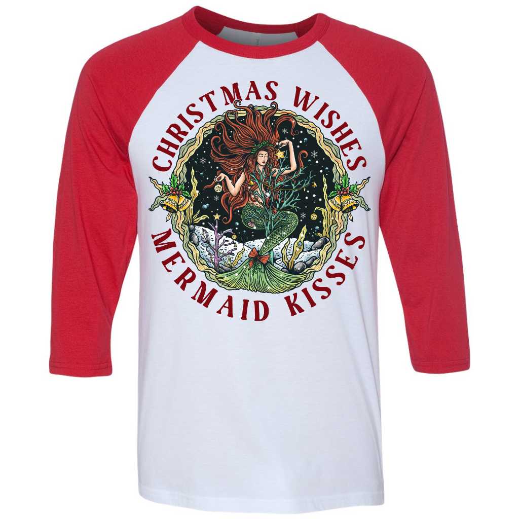 Christmas Mermaid Baseball T-Shirt (Red)