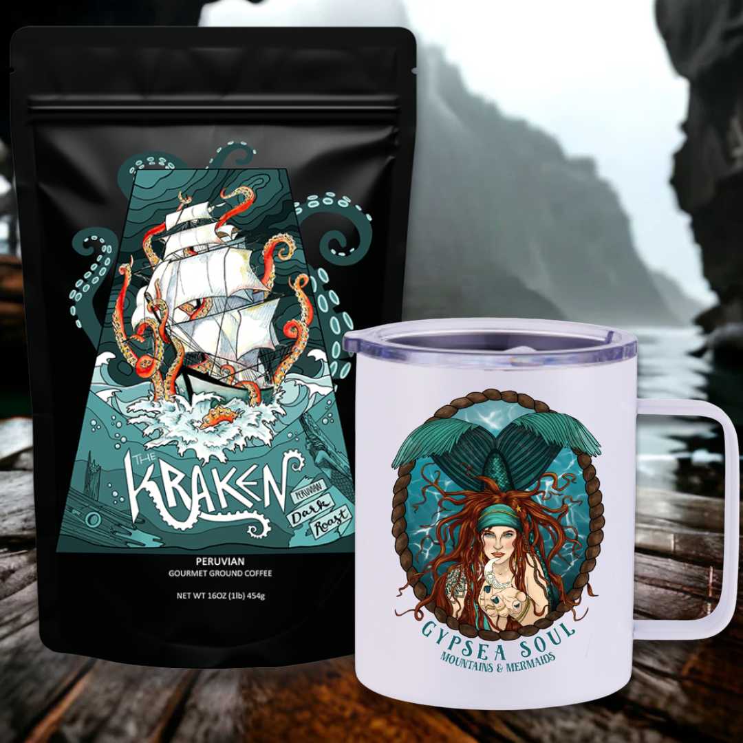 The Kraken Peruvian Dark Roast Travel Coffee Bundle - Mountains & Mermaids