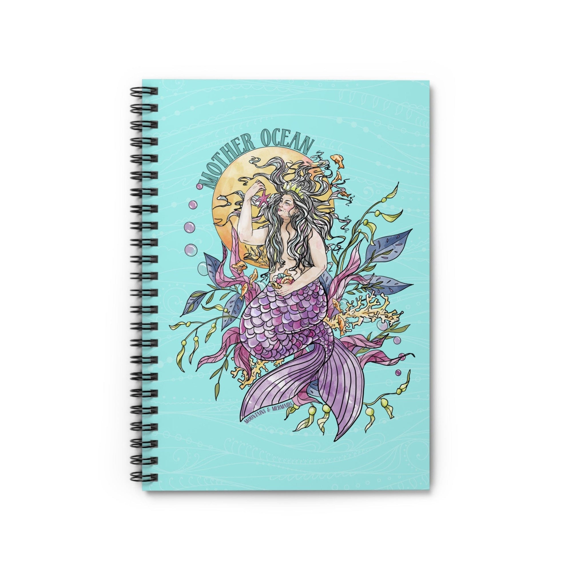 Mother Ocean Teal Spiral Notebook - Ruled Line - Mountains & Mermaids