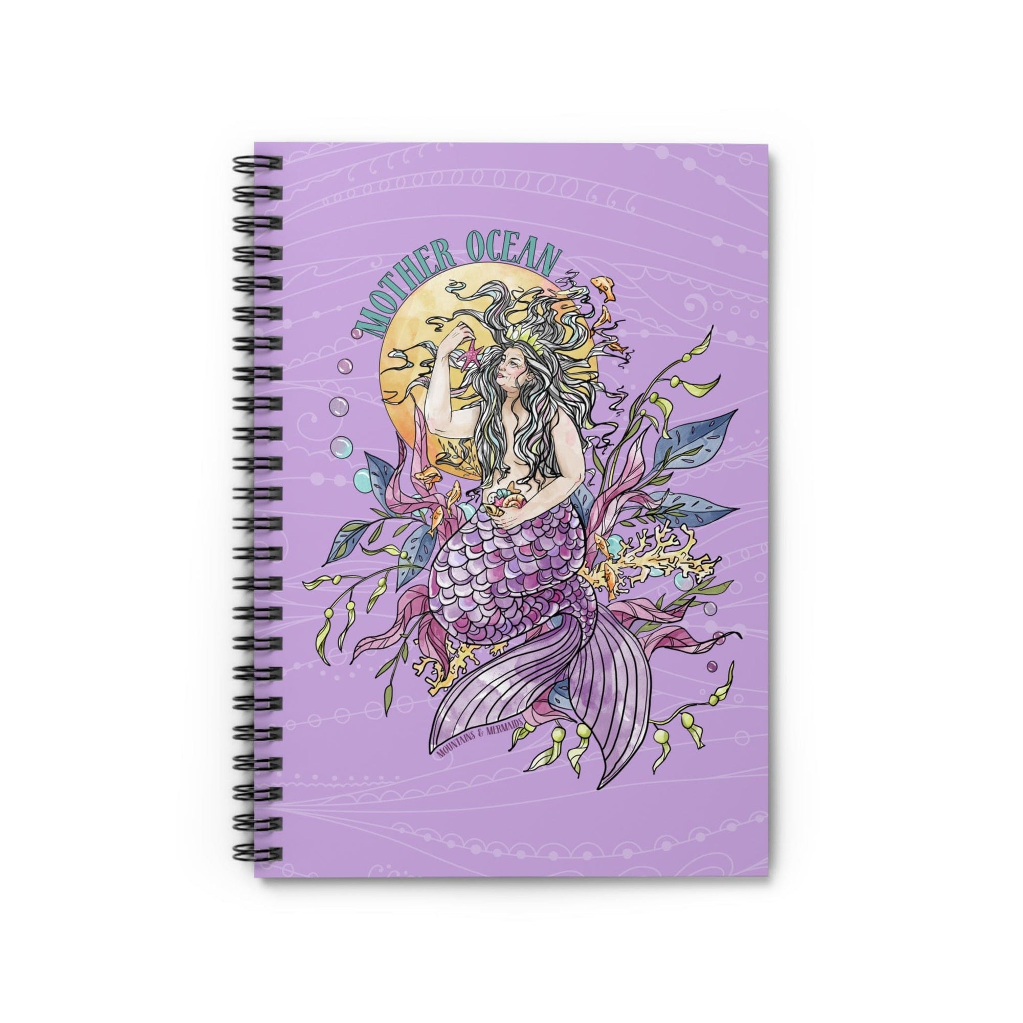 Mother Ocean Purple Spiral Notebook - Ruled Line - Mountains & Mermaids