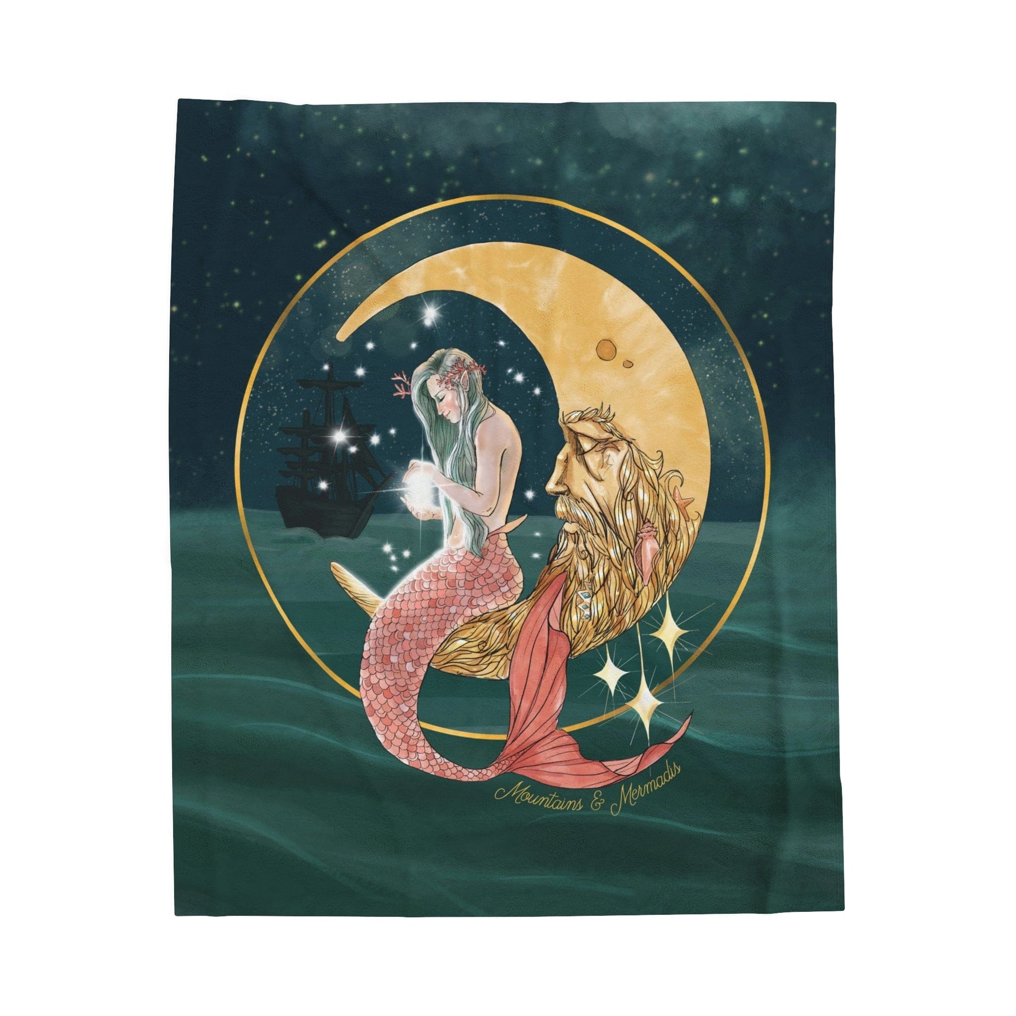 Mermaid In The Moon Plush Blanket - Mountains & Mermaids