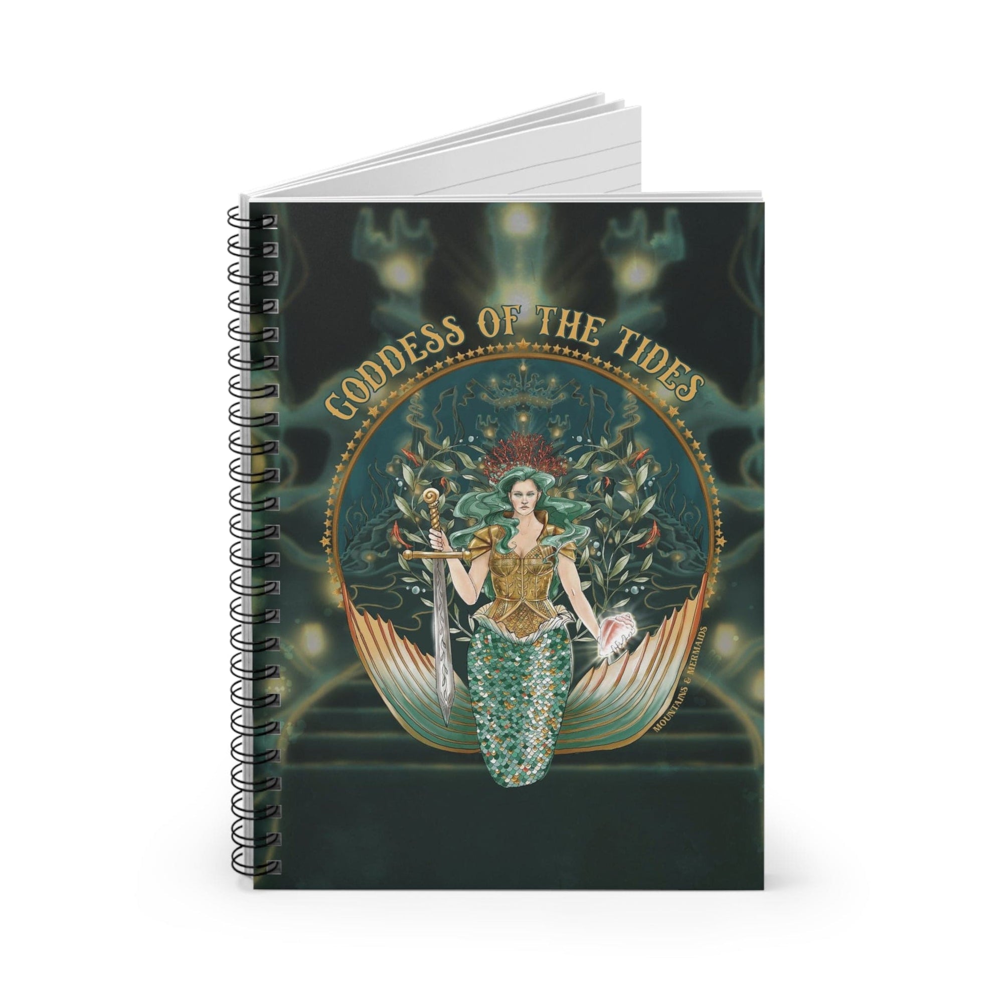 Goddess Of The Tides Spiral Notebook - Ruled Line - Mountains & Mermaids