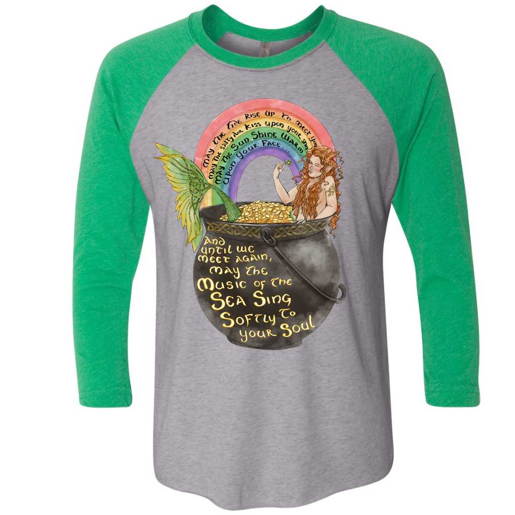 Celtic Mermaid Baseball T-Shirt - Gray & Green - Mountains & Mermaids