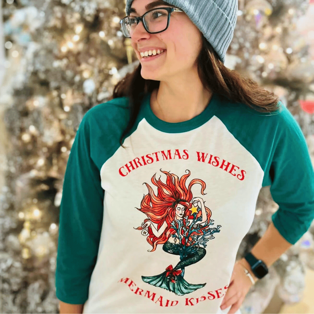 Christmas Mermaid Baseball T-Shirt - Mountains & Mermaids
