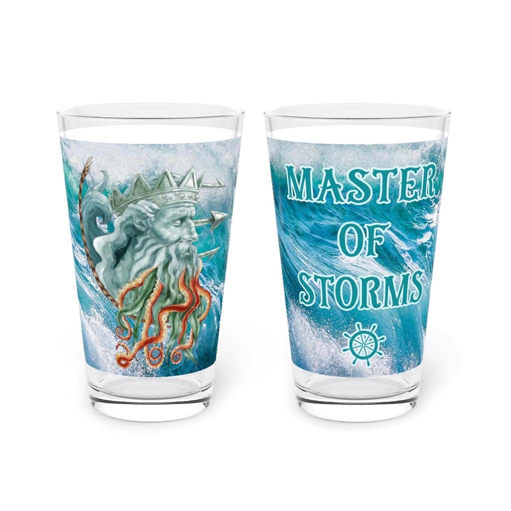 Poseidon Master Of Storms Pint Glass, 16oz - Mountains & Mermaids