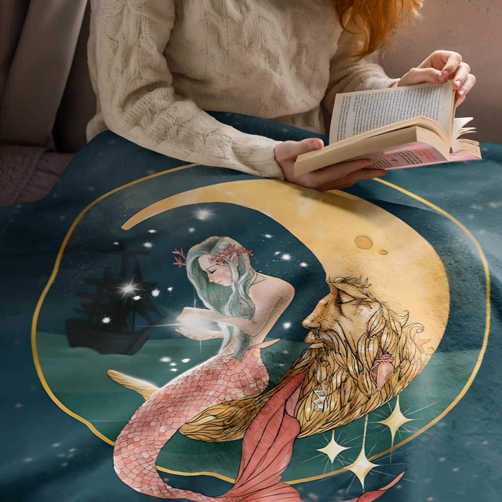 Mermaid In The Moon Plush Blanket - Mountains & Mermaids